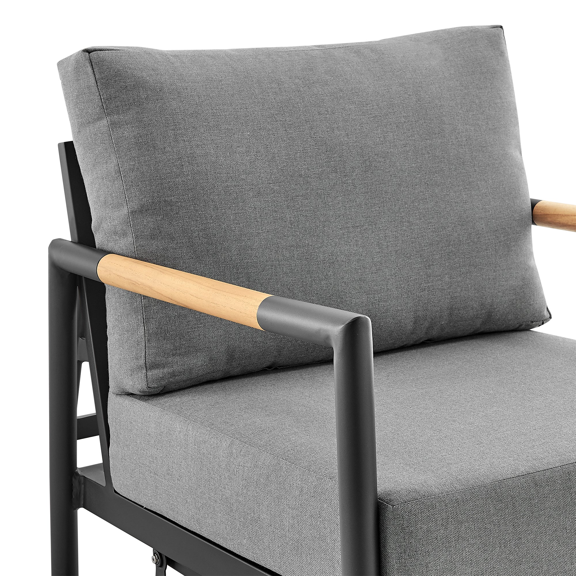 Royal Outdoor Patio Swivel Glider Lounge Chair in Black Aluminum and Teak Wood with Cushions By Armen Living - Image 6