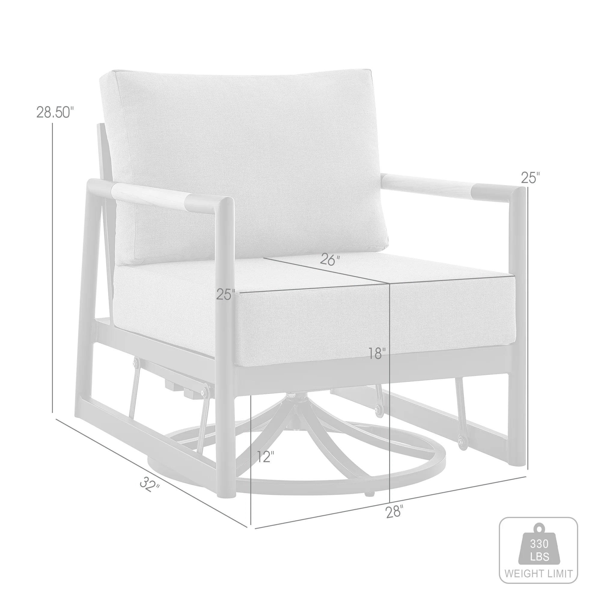 Royal Outdoor Patio Swivel Glider Lounge Chair in Black Aluminum and Teak Wood with Cushions By Armen Living - Image 9