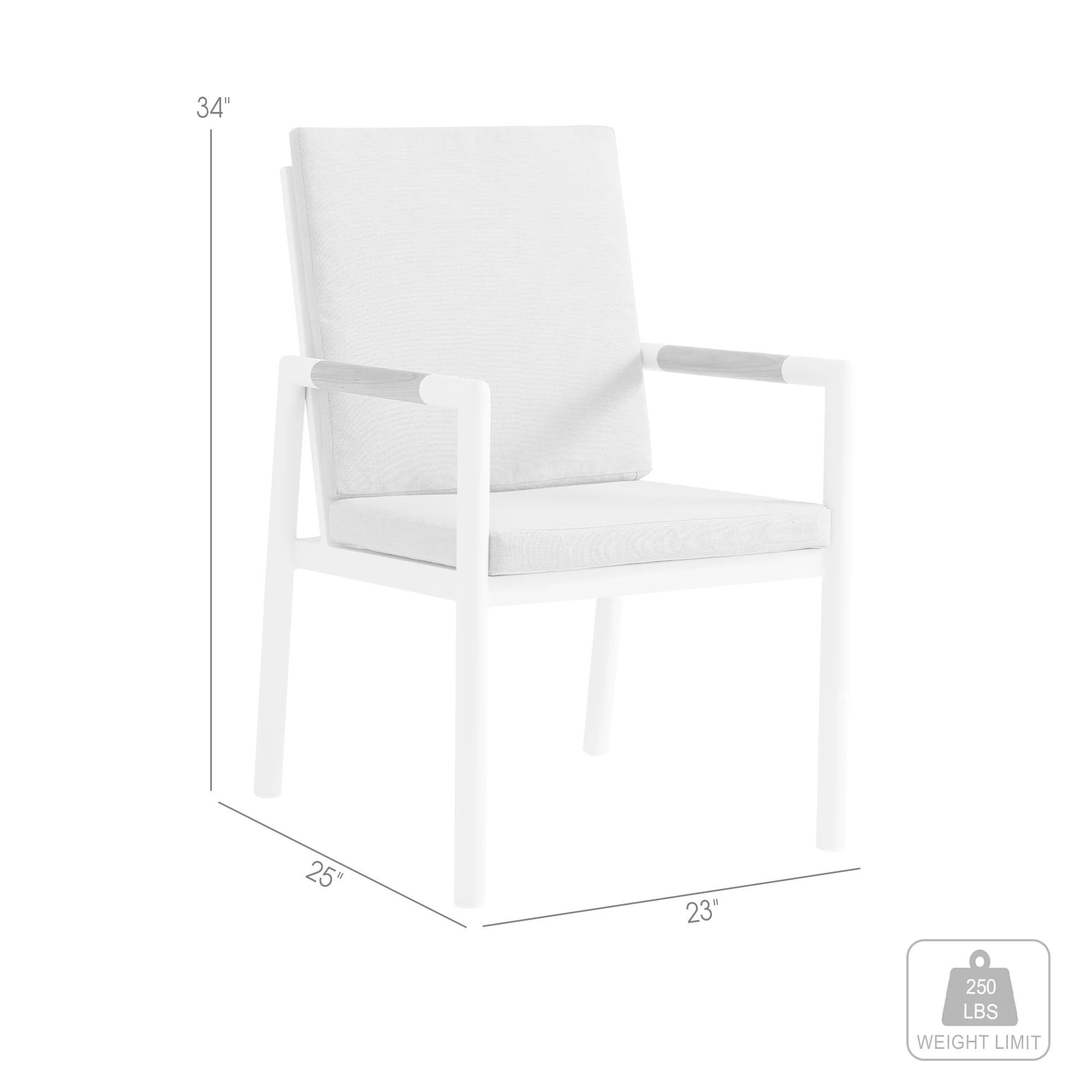 Royal White Aluminum and Teak Outdoor Dining Chair with Light Gray Fabric - Set of 2 By Armen Living - Image 10