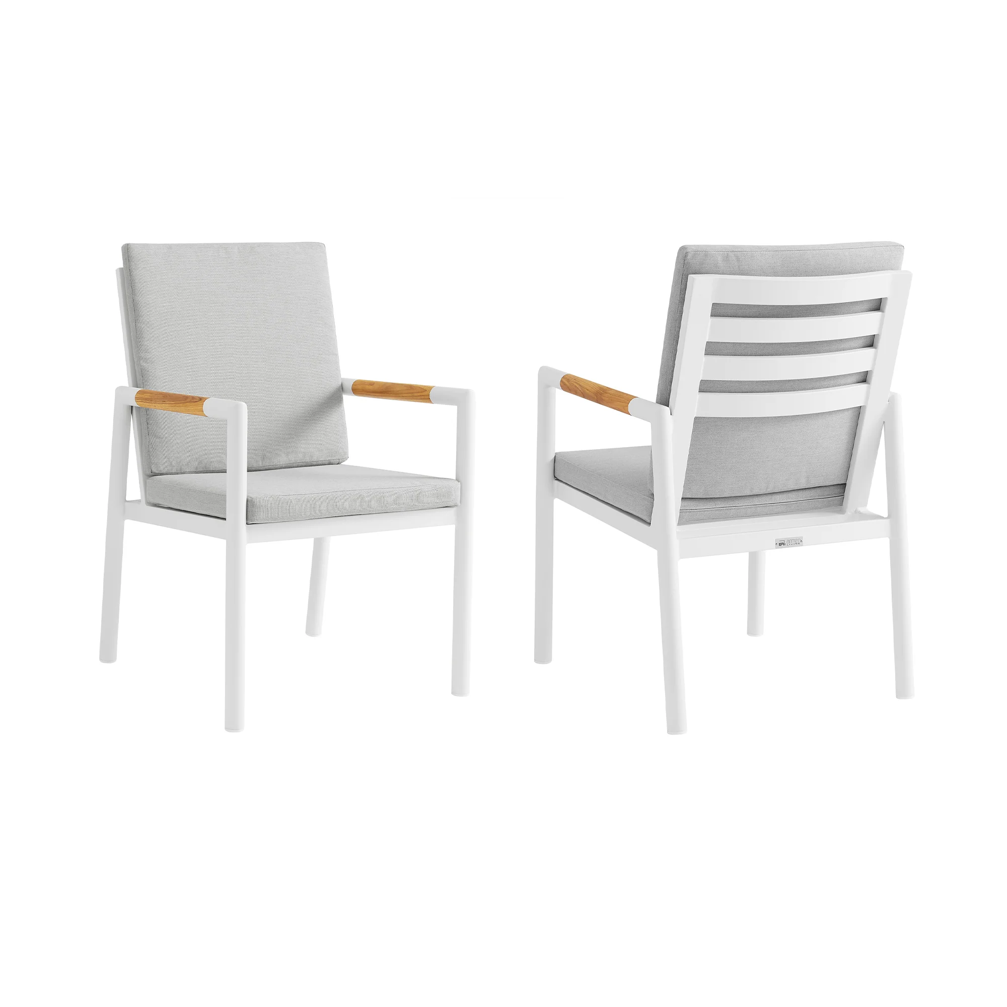 Royal White Aluminum and Teak Outdoor Dining Chair with Light Gray Fabric - Set of 2 By Armen Living - Image 2