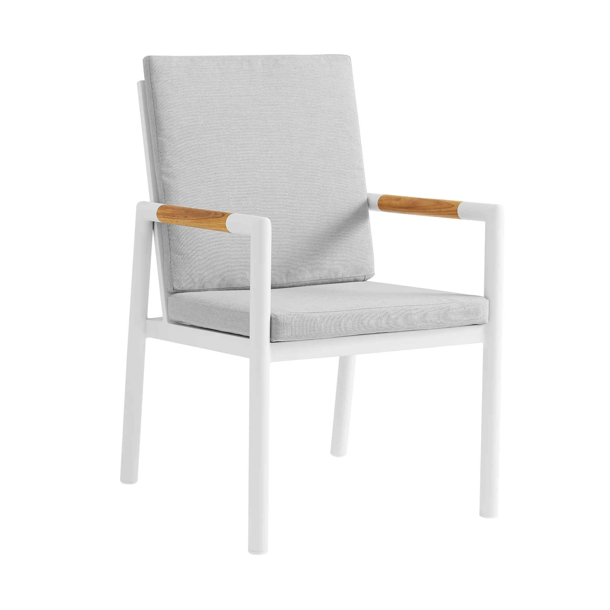 Royal White Aluminum and Teak Outdoor Dining Chair with Light Gray Fabric - Set of 2 By Armen Living - Image 4