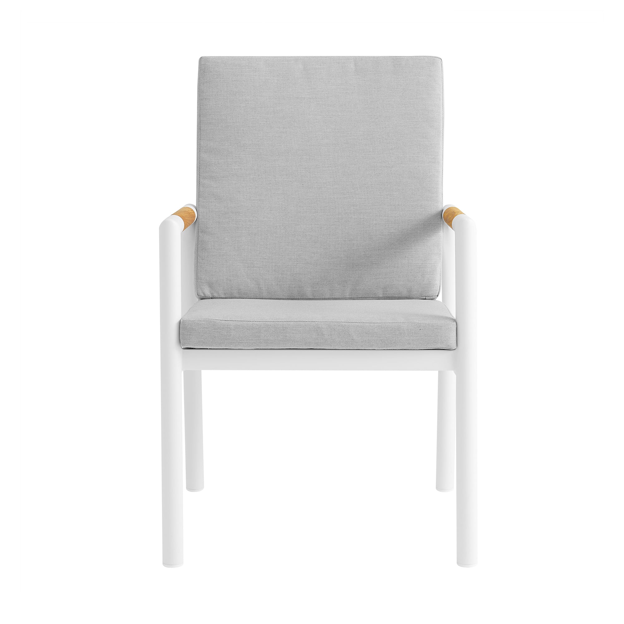 Royal White Aluminum and Teak Outdoor Dining Chair with Light Gray Fabric - Set of 2 By Armen Living - Image 5