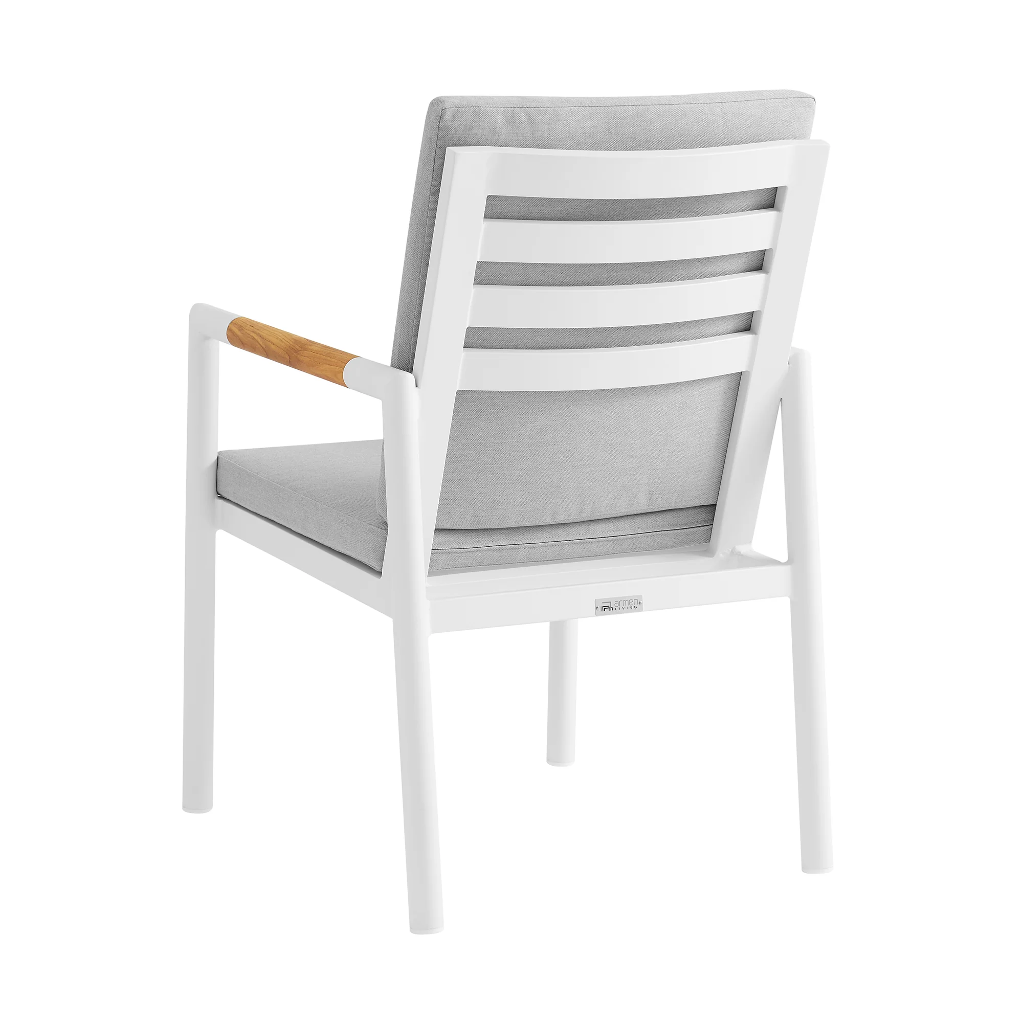 Royal White Aluminum and Teak Outdoor Dining Chair with Light Gray Fabric - Set of 2 By Armen Living - Image 6