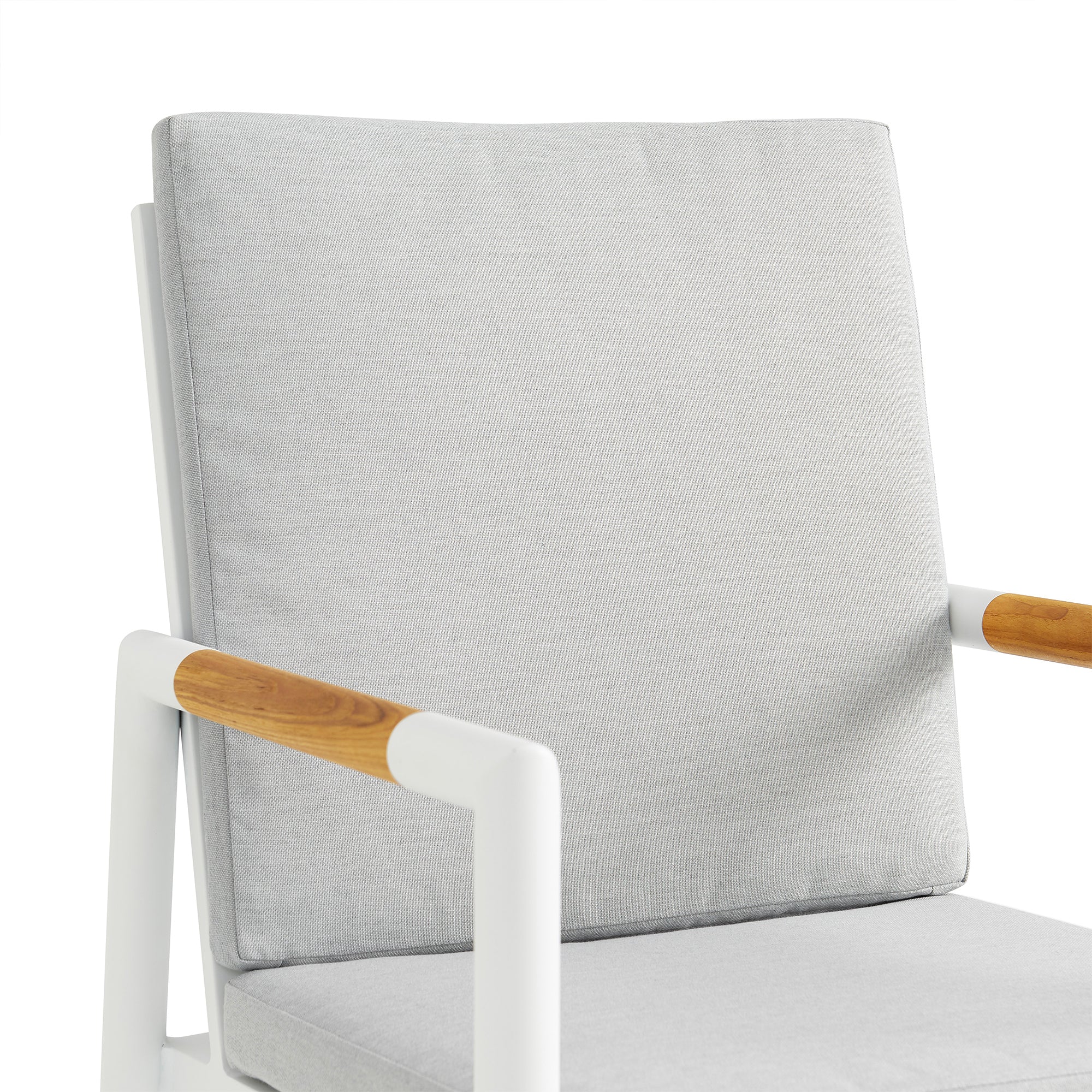 Royal White Aluminum and Teak Outdoor Dining Chair with Light Gray Fabric - Set of 2 By Armen Living - Image 7