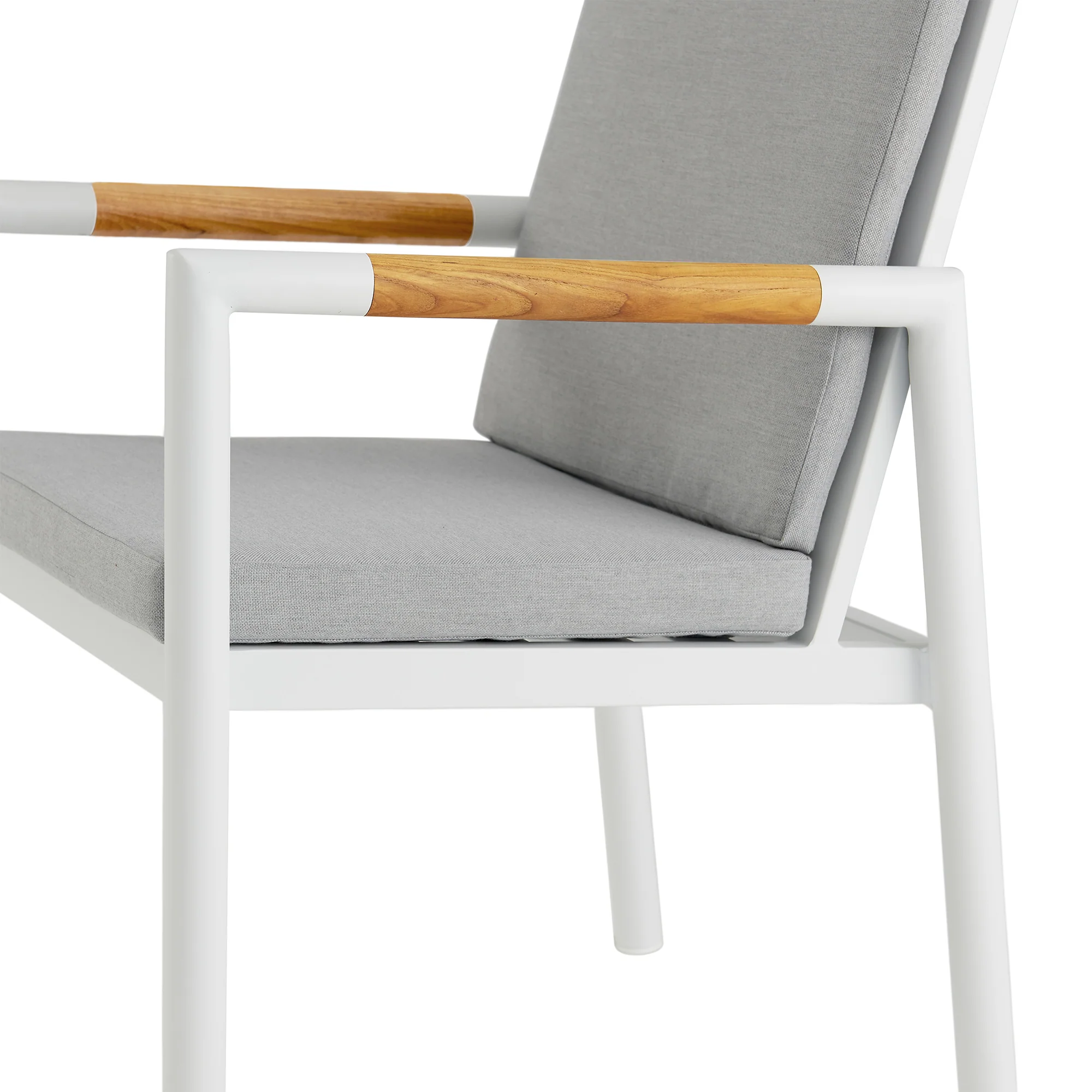 Royal White Aluminum and Teak Outdoor Dining Chair with Light Gray Fabric - Set of 2 By Armen Living - Image 8
