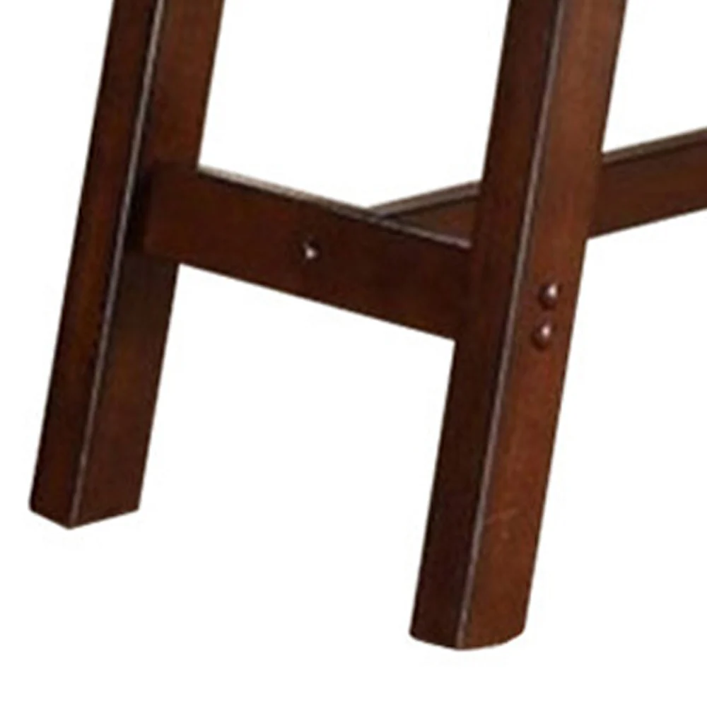 Rubber Wood Bench With Faux Leather Upholstery Large Brown By Benzara - Image 3