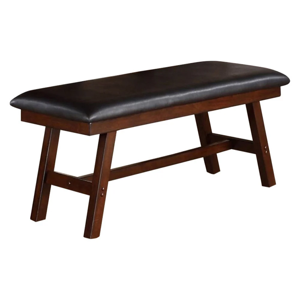 Rubber Wood Bench With Faux Leather Upholstery Large Brown By Benzara - Image 4