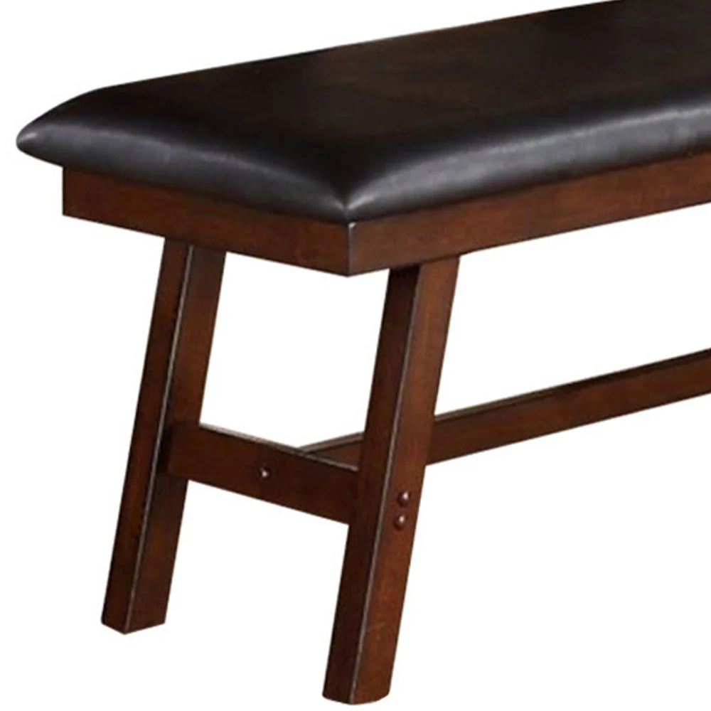 Rubber Wood Bench With Faux Leather Upholstery Large Brown By Benzara - Image 5