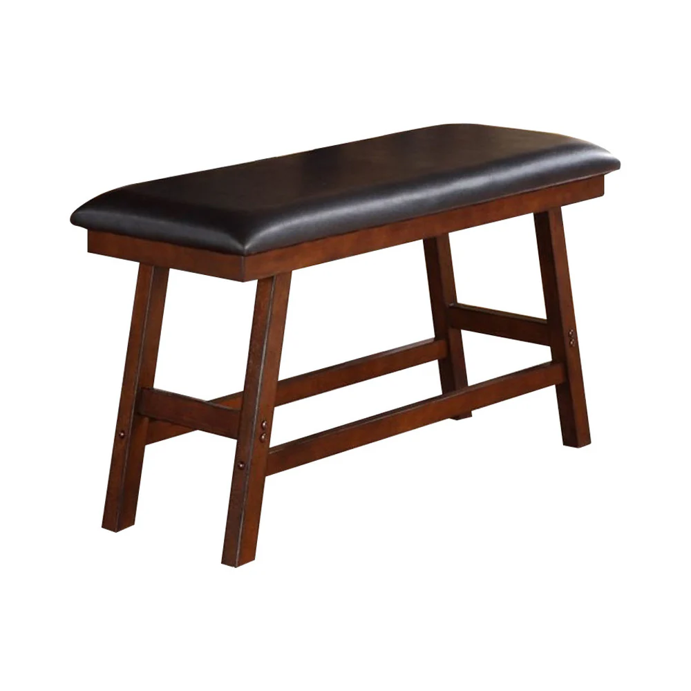 Rubber Wood Bench With Faux Leather Upholstery Small Brown By Benzara - Image 2