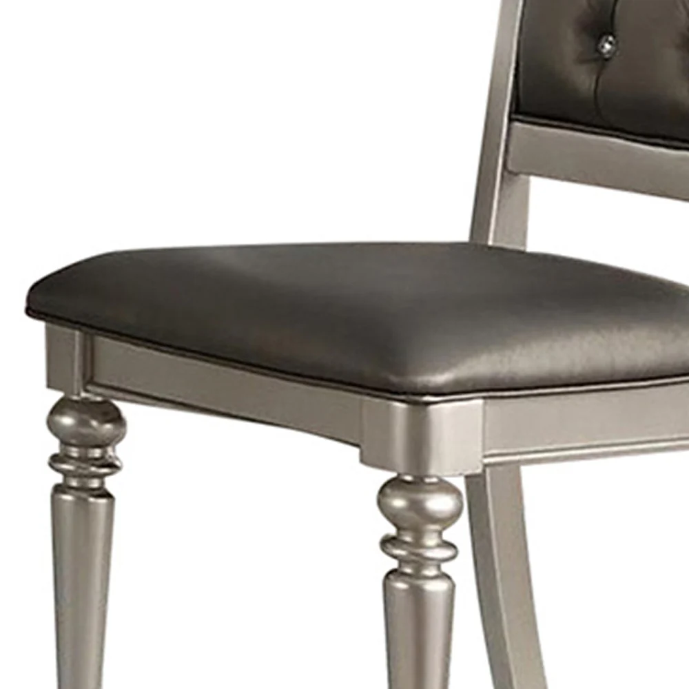 Rubber Wood Dining Chair With Diamond Tufted Back, Set Of 2,Gray By Benzara - Image 2