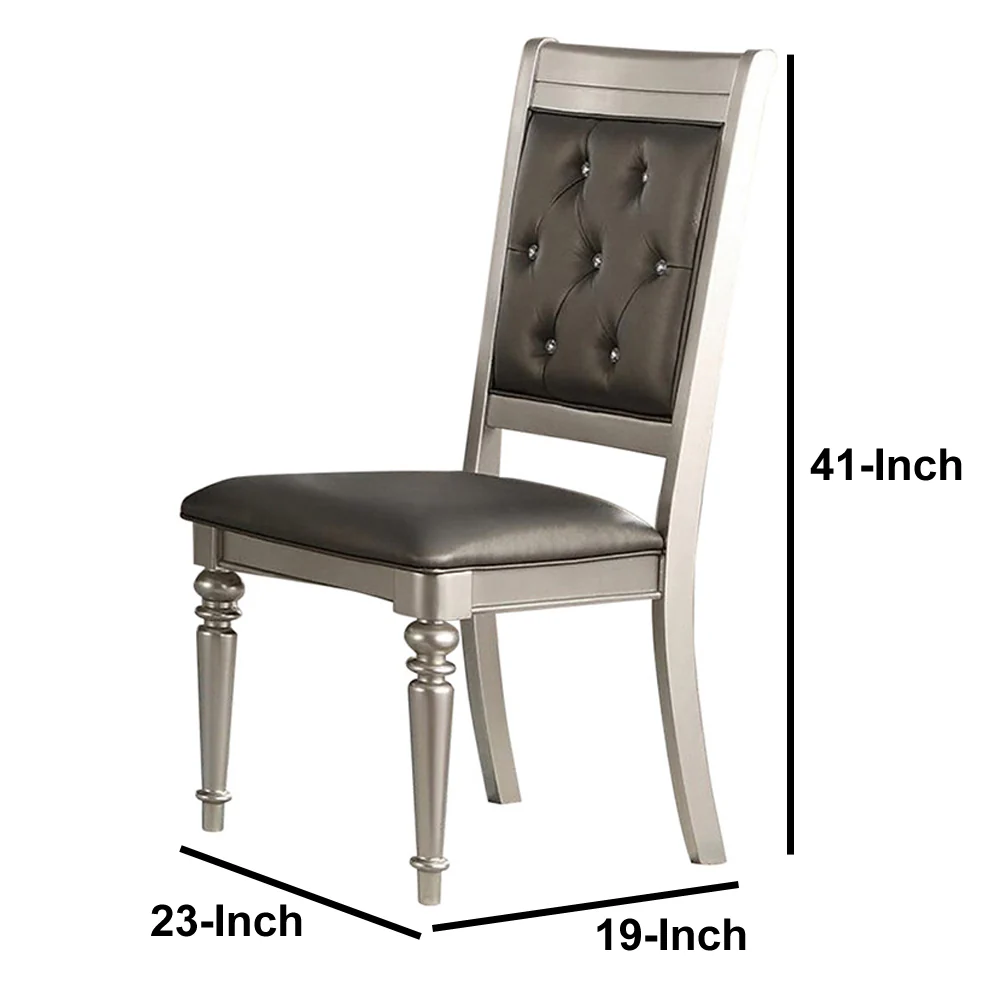 Rubber Wood Dining Chair With Diamond Tufted Back, Set Of 2,Gray By Benzara - Image 3