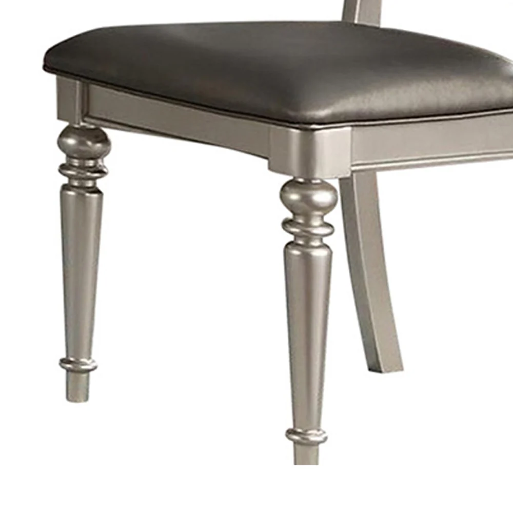 Rubber Wood Dining Chair With Diamond Tufted Back, Set Of 2,Gray By Benzara - Image 4