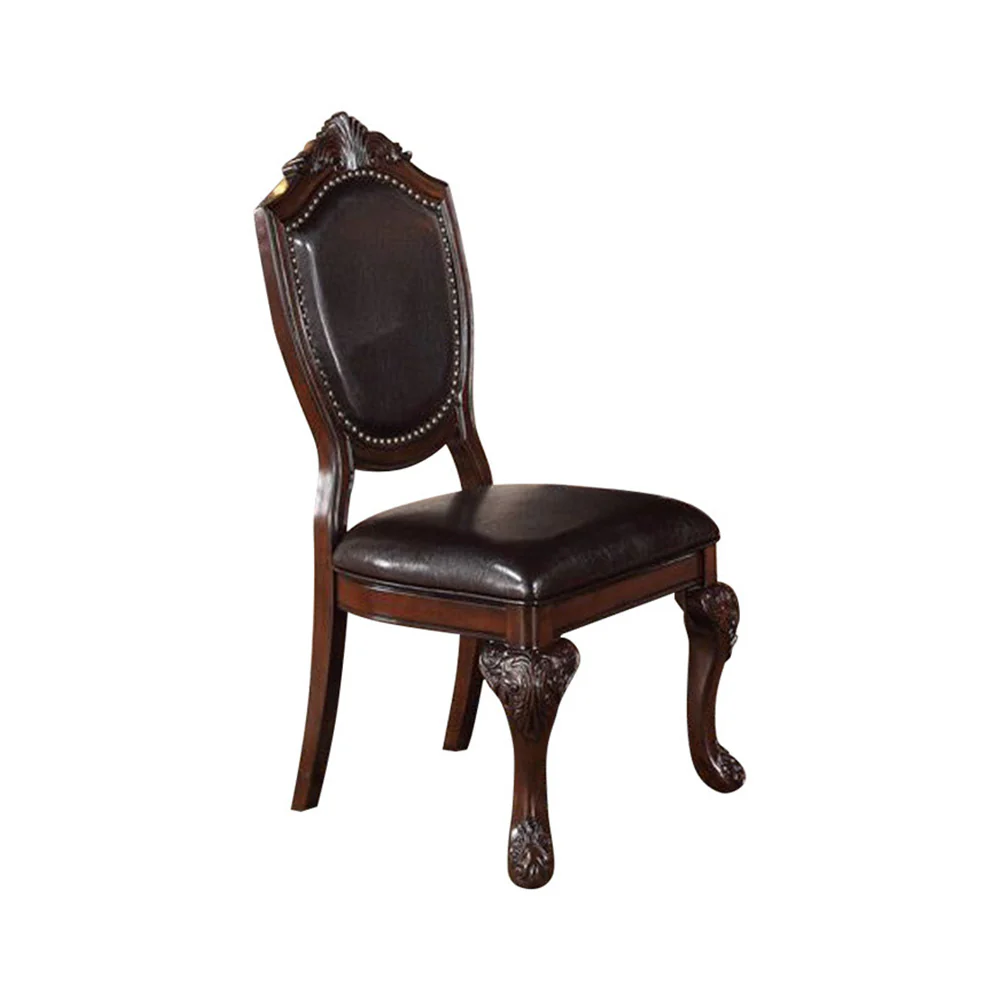 Rubber Wood Dining Chair With Faux Leather Upholstery , Set Of 2,Brown By Benzara - Image 2