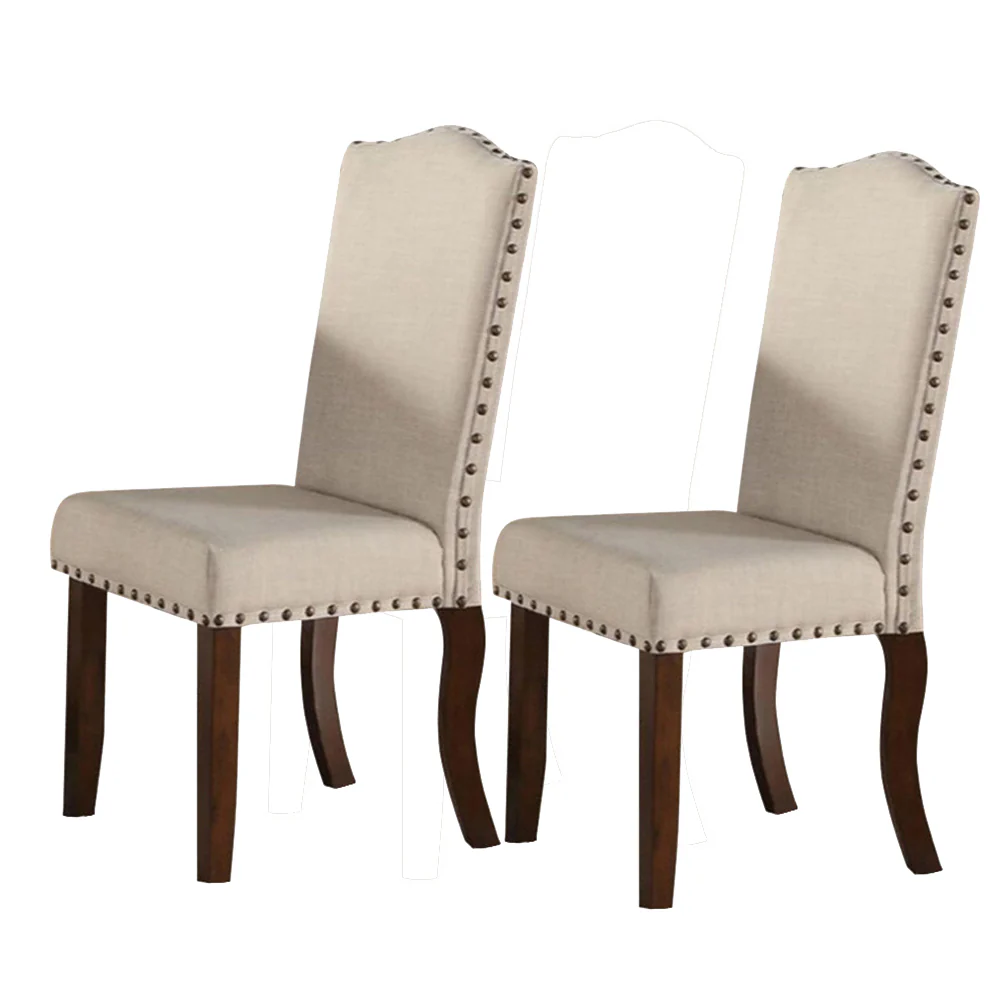 Rubber Wood Dining Chair With Nail Head Trim, Set Of 2, Brown And Cream By Benzara - Image 5