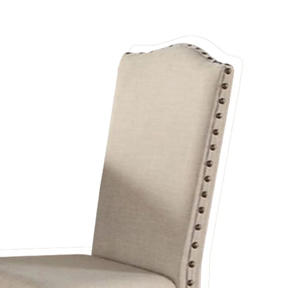 Rubber Wood Dining Chair With Nail Head Trim, Set Of 2, Brown And Cream By Benzara - Image 6