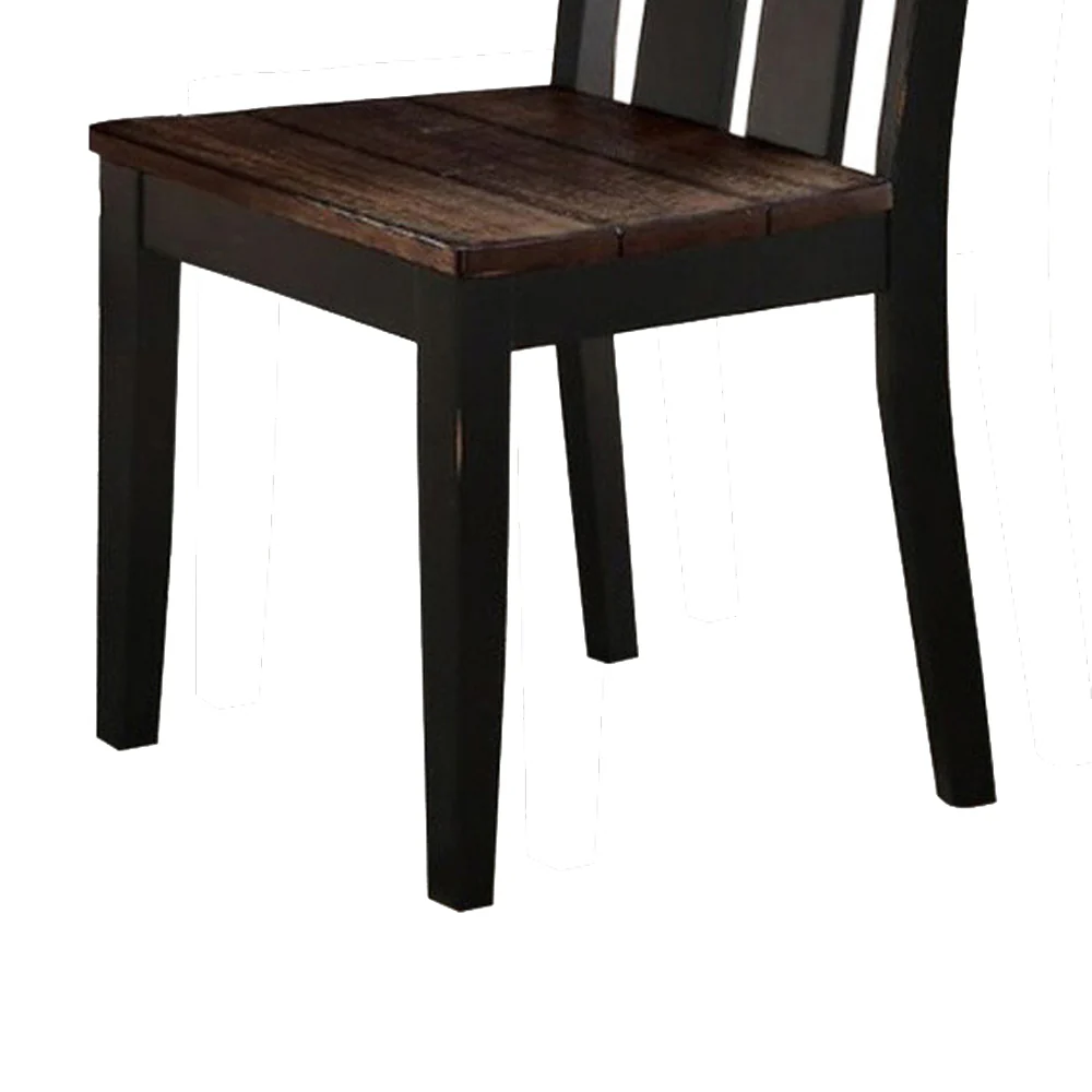 Rubber Wood Dining Chair With Slatted Back, Set Of 2, Brown And Black By Benzara - Image 2