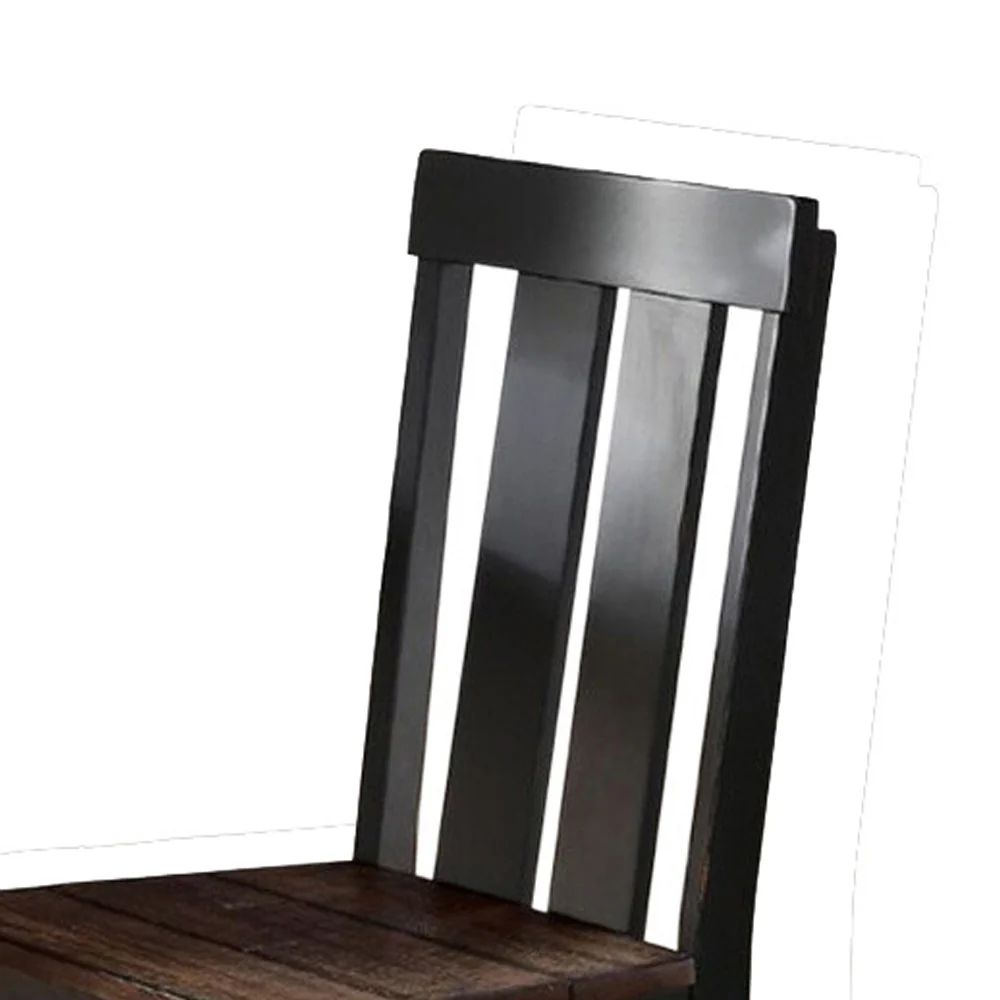 Rubber Wood Dining Chair With Slatted Back, Set Of 2, Brown And Black By Benzara - Image 4