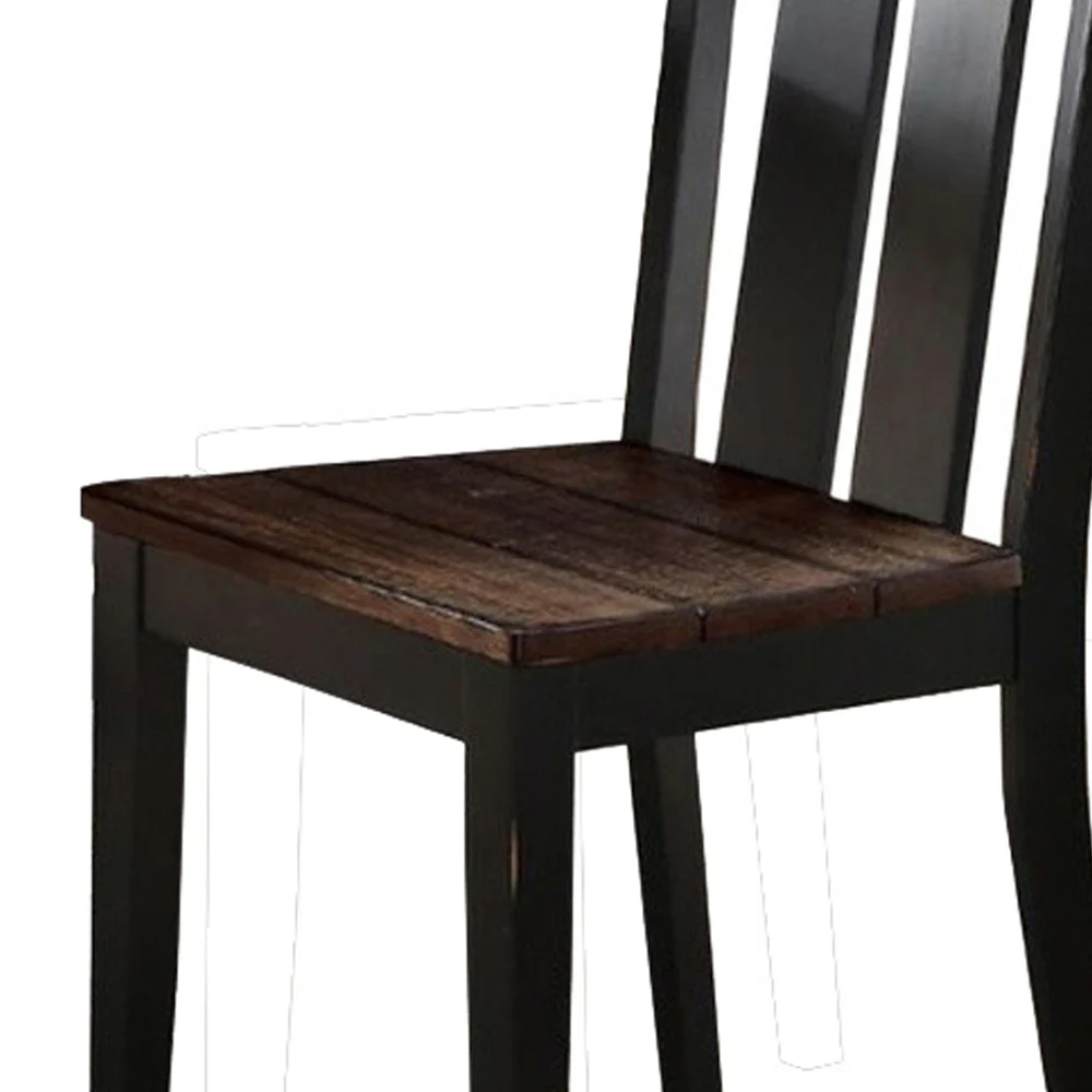 Rubber Wood Dining Chair With Slatted Back, Set Of 2, Brown And Black By Benzara - Image 5