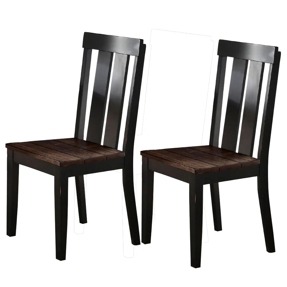 Rubber Wood Dining Chair With Slatted Back, Set Of 2, Brown And Black By Benzara - Image 6