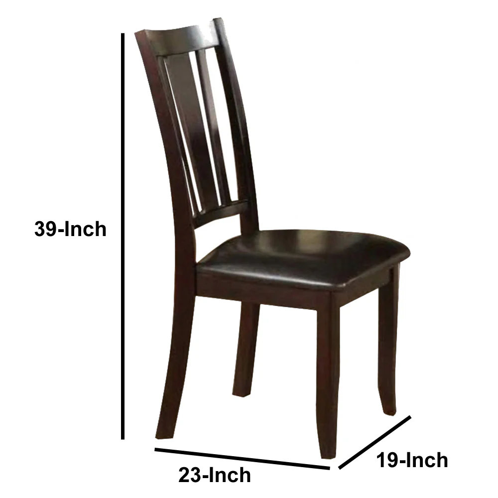 Rubber Wood Dining Chair With Upholstered Seat, Set Of 2,Brown By Benzara - Image 2