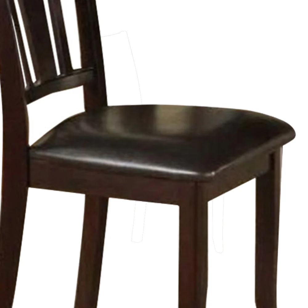 Rubber Wood Dining Chair With Upholstered Seat, Set Of 2,Brown By Benzara - Image 5