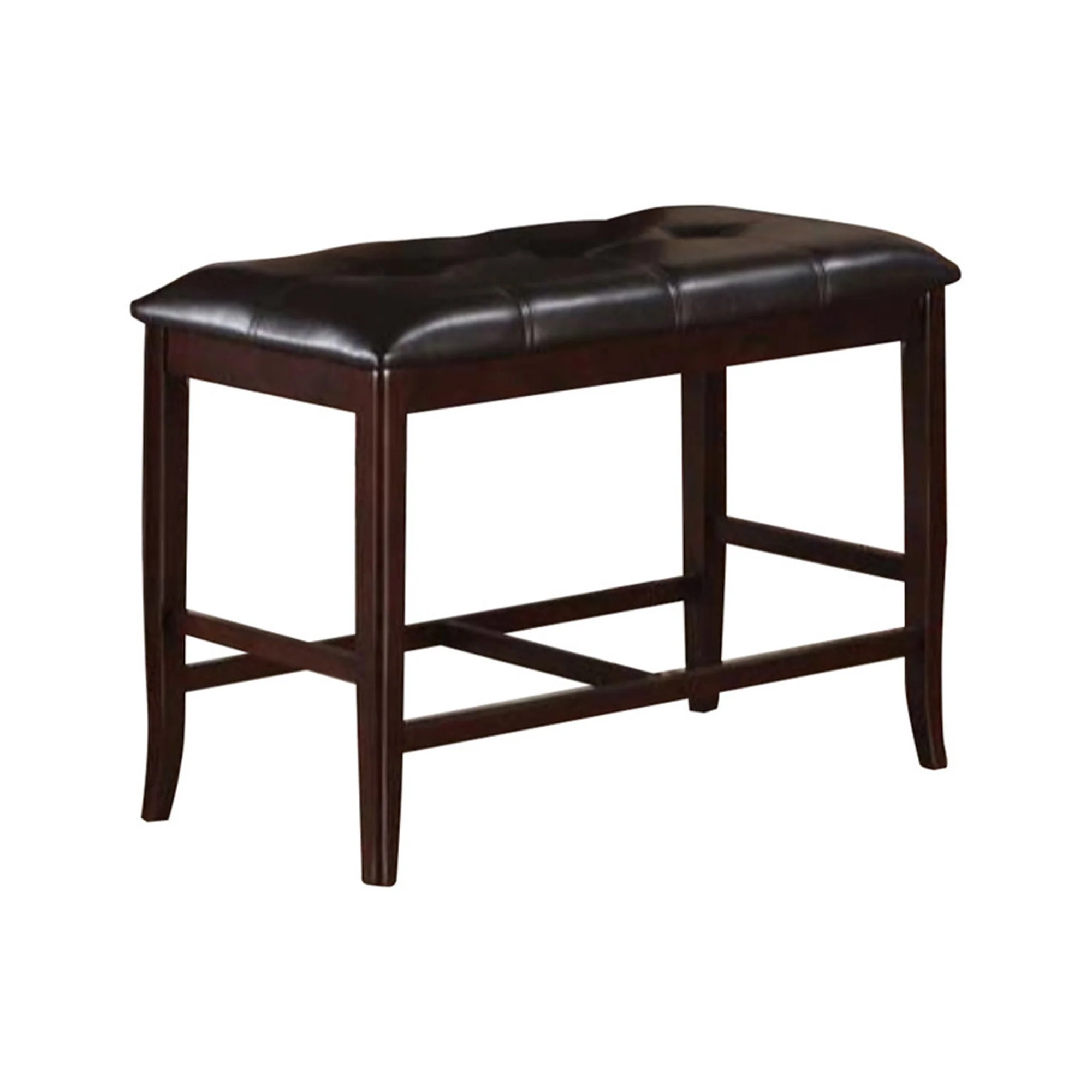 Rubber Wood High Bench With Tufted Upholstery Brown By Benzara - Image 2