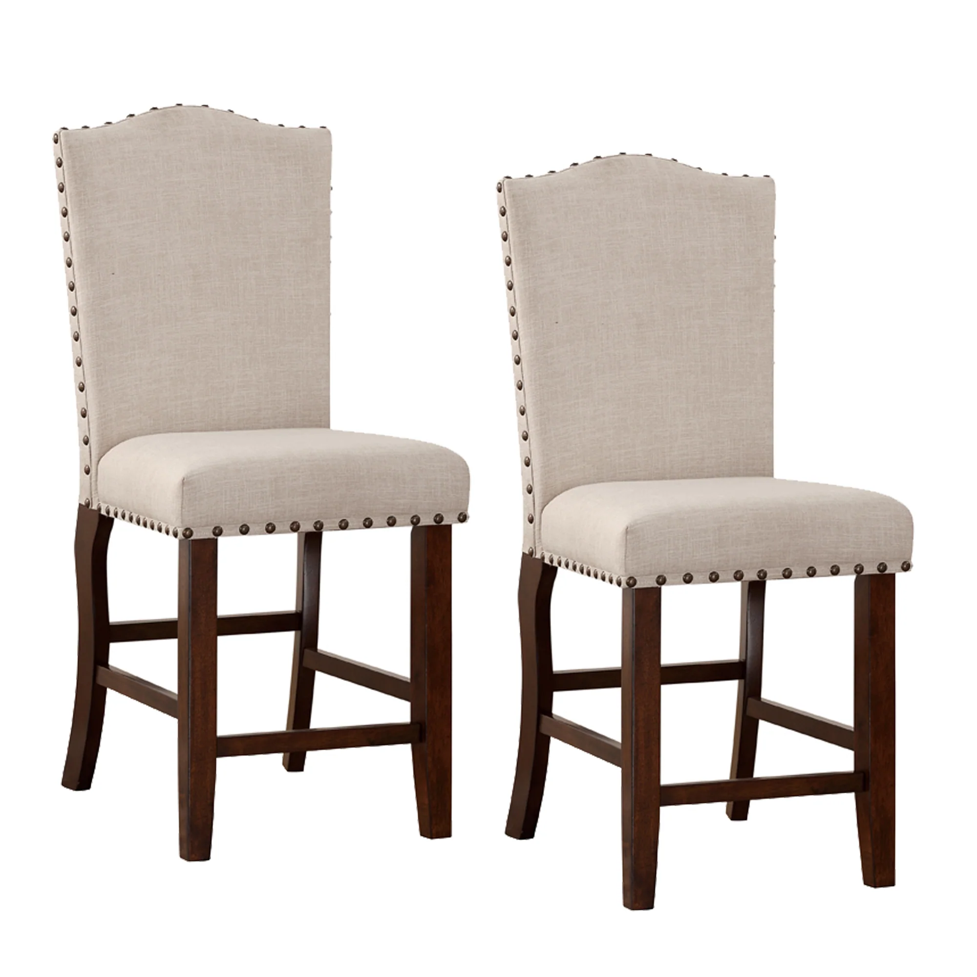 Rubber Wood High Chair With Studded Trim, Cream & Cherry Brown, Set Of 2 By Benzara - Image 2