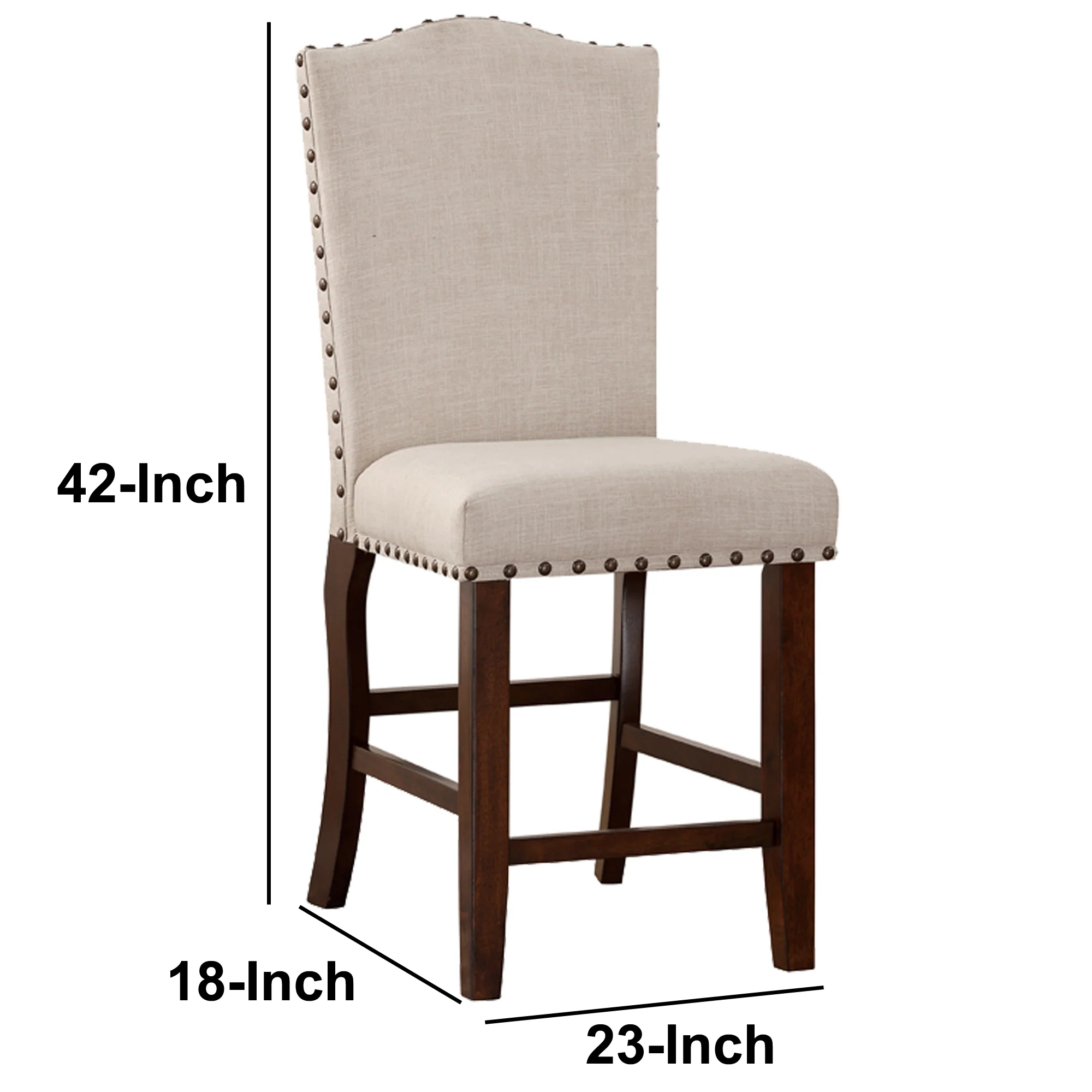 Rubber Wood High Chair With Studded Trim, Cream & Cherry Brown, Set Of 2 By Benzara - Image 3
