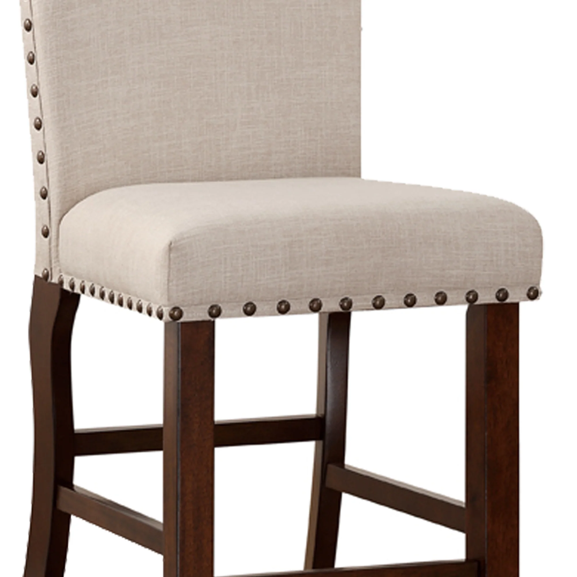 Rubber Wood High Chair With Studded Trim, Cream & Cherry Brown, Set Of 2 By Benzara - Image 4