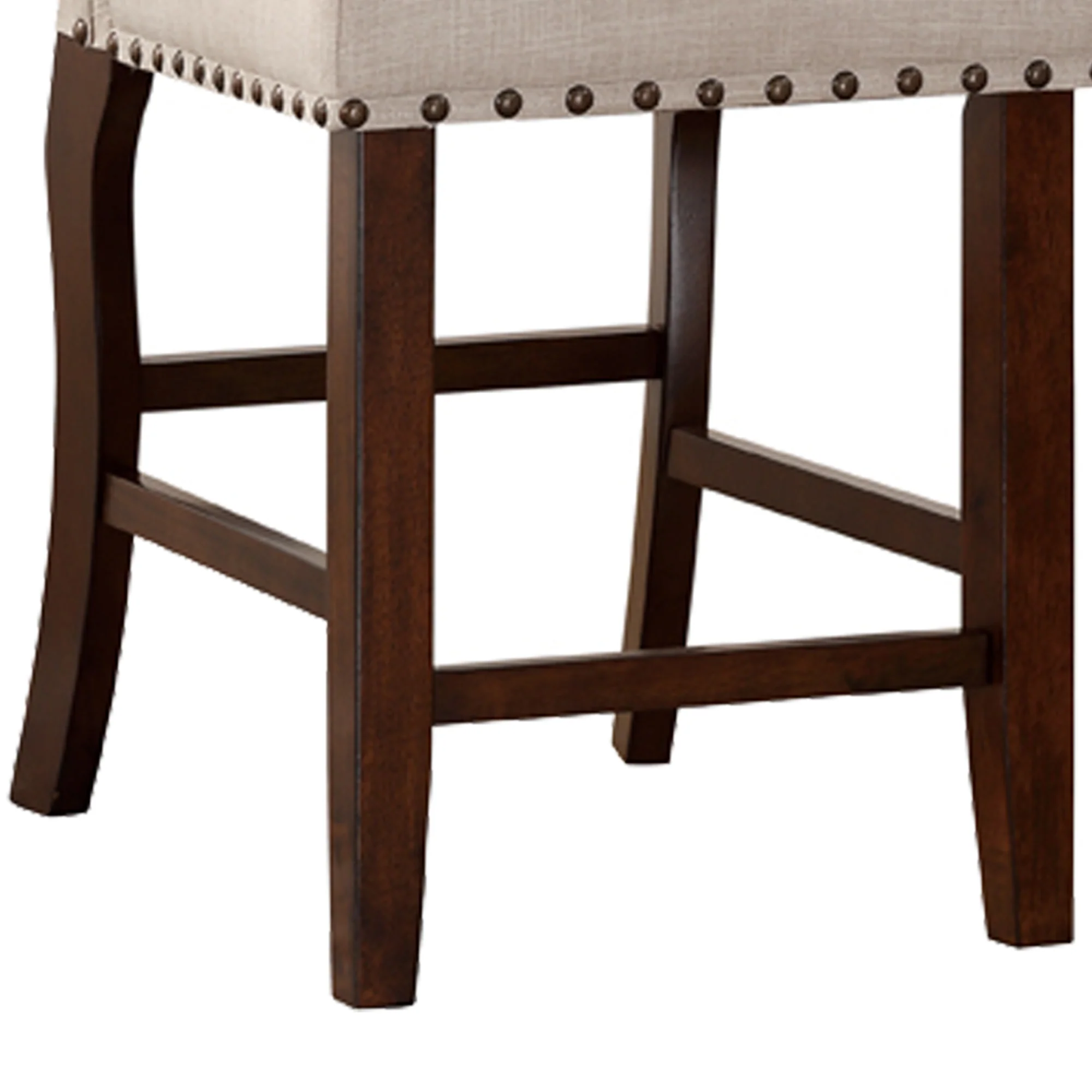 Rubber Wood High Chair With Studded Trim, Cream & Cherry Brown, Set Of 2 By Benzara - Image 5