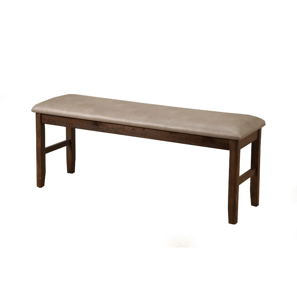 Rubberwood Dining Bench With Padded Upholstery Brown By Benzara - Image 2