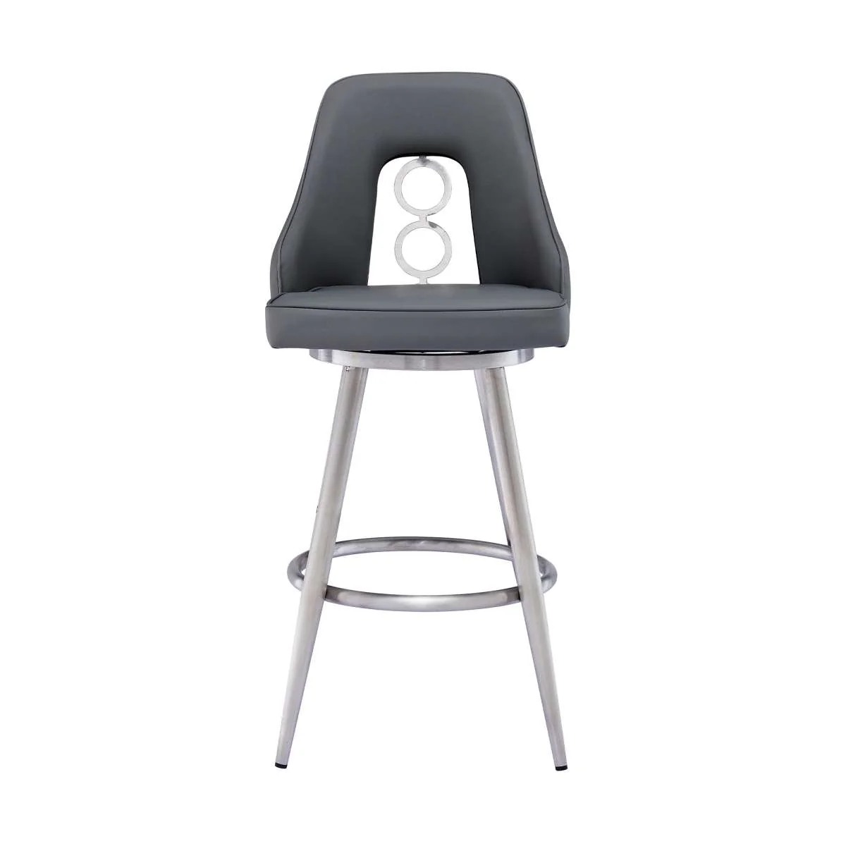 Ruby 30" Bar Height Swivel Black Faux Leather and Brushed Stainless Steel Bar Stool By Armen Living - Image 3