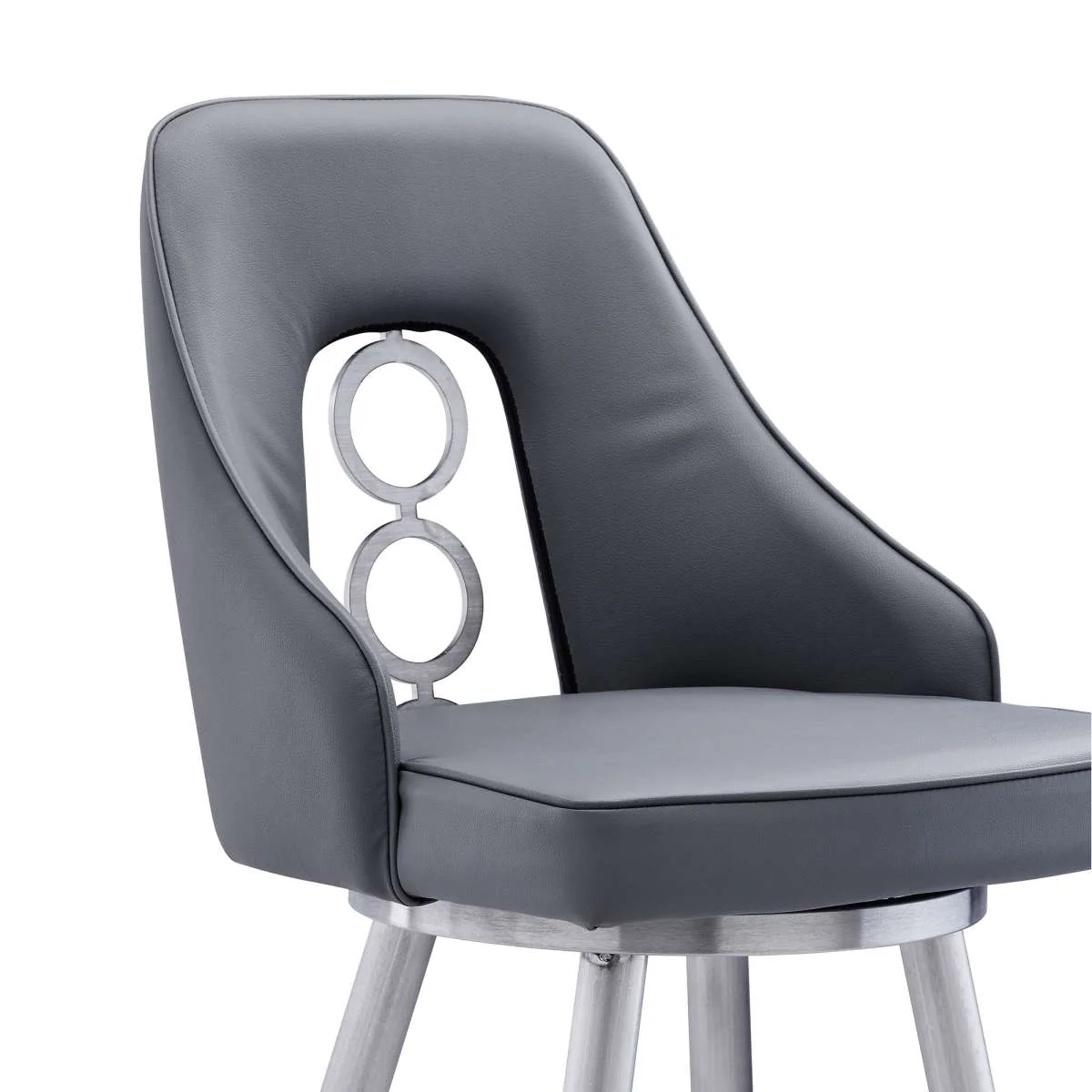 Ruby 30" Bar Height Swivel Black Faux Leather and Brushed Stainless Steel Bar Stool By Armen Living - Image 4