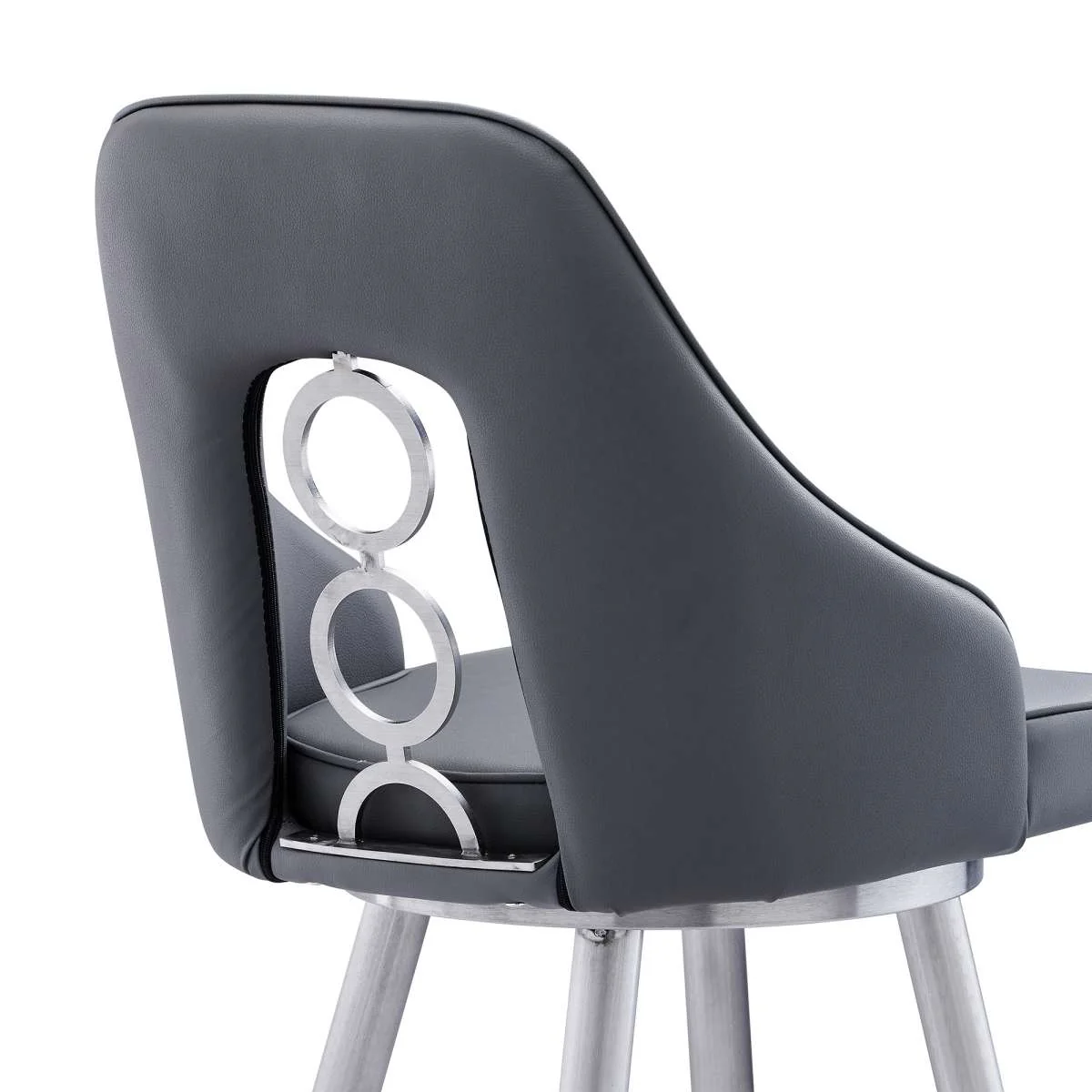Ruby 30" Bar Height Swivel Black Faux Leather and Brushed Stainless Steel Bar Stool By Armen Living - Image 5