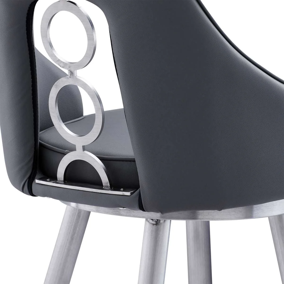 Ruby 30" Bar Height Swivel Black Faux Leather and Brushed Stainless Steel Bar Stool By Armen Living - Image 6