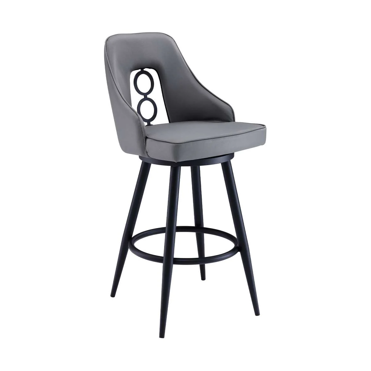 Ruby 30" Bar Height Swivel Grey Faux Leather and Black Metal Bar Stool By Armen Living - Image 2
