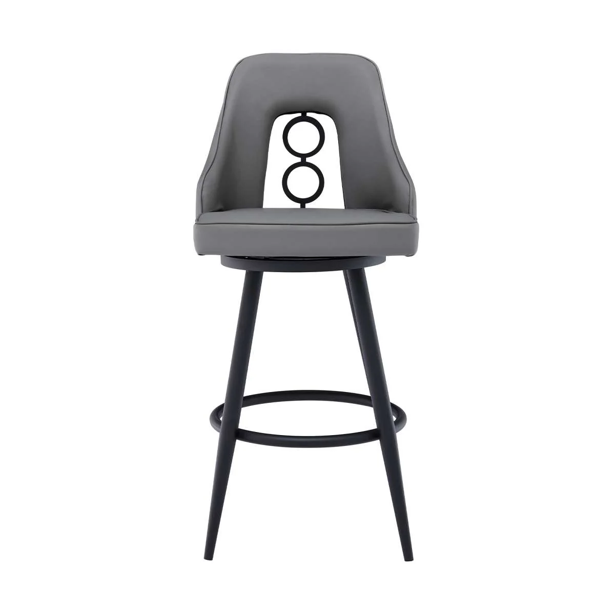 Ruby 30" Bar Height Swivel Grey Faux Leather and Black Metal Bar Stool By Armen Living - Image 3