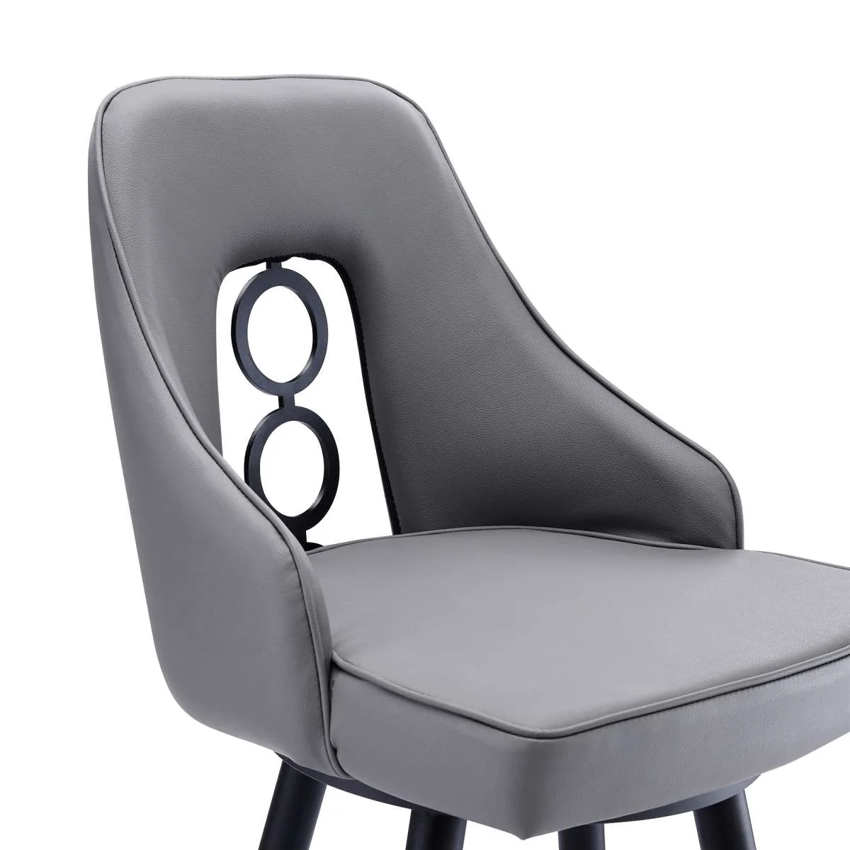 Ruby 30" Bar Height Swivel Grey Faux Leather and Black Metal Bar Stool By Armen Living - Image 4