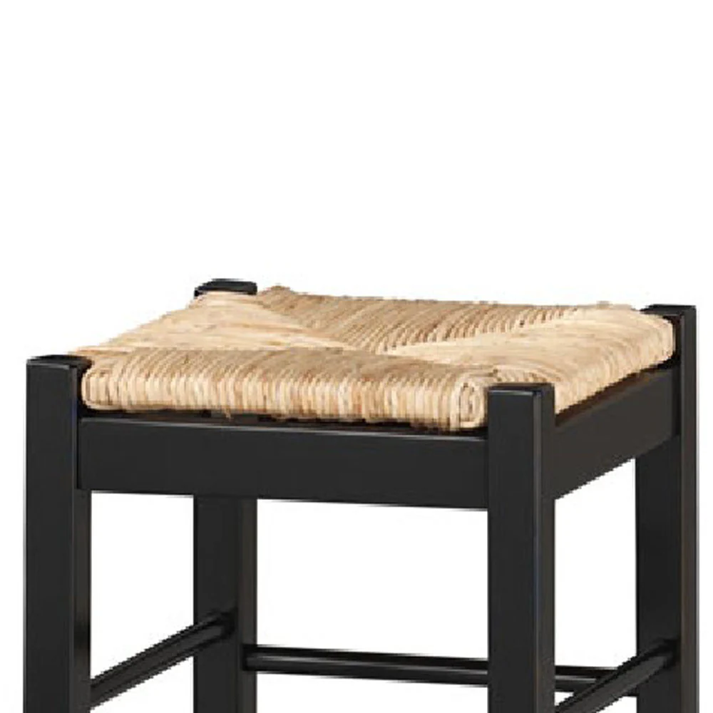 Rush Woven Wooden Frame Barstool With Saber Legs, Beige And Black By Benzara - Image 2