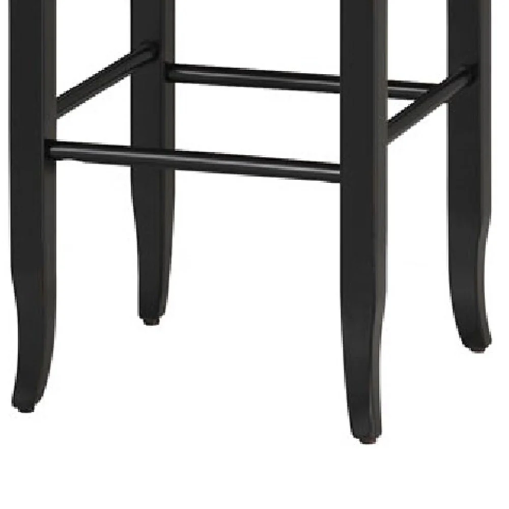 Rush Woven Wooden Frame Barstool With Saber Legs, Beige And Black By Benzara - Image 3