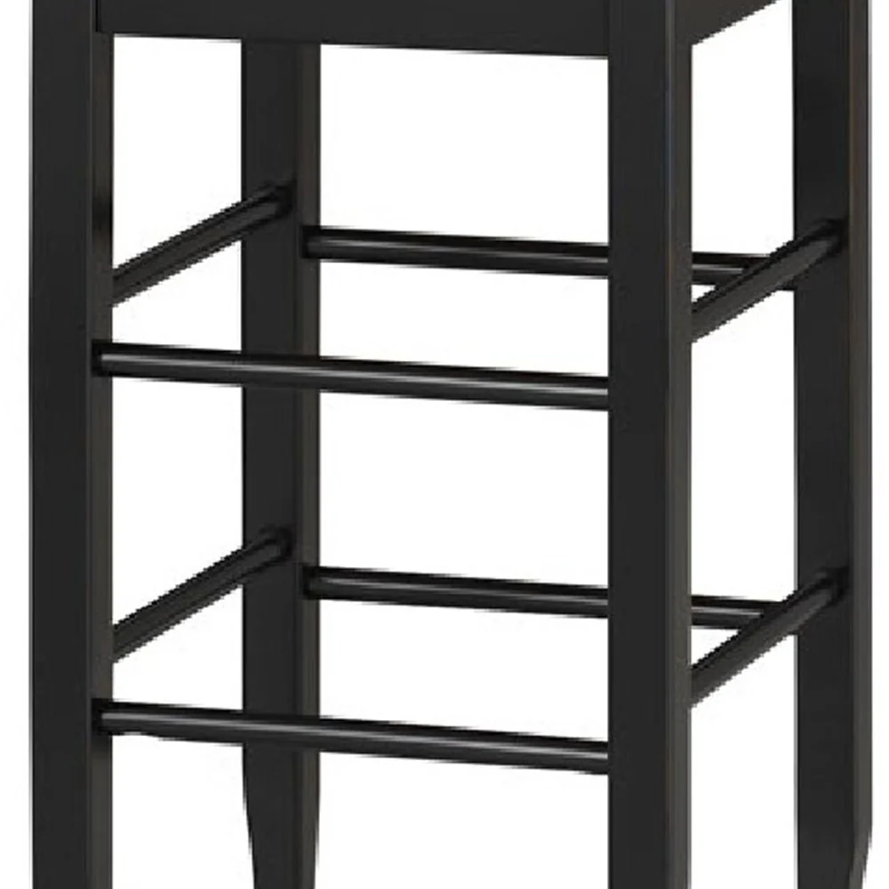 Rush Woven Wooden Frame Barstool With Saber Legs, Beige And Black By Benzara - Image 4
