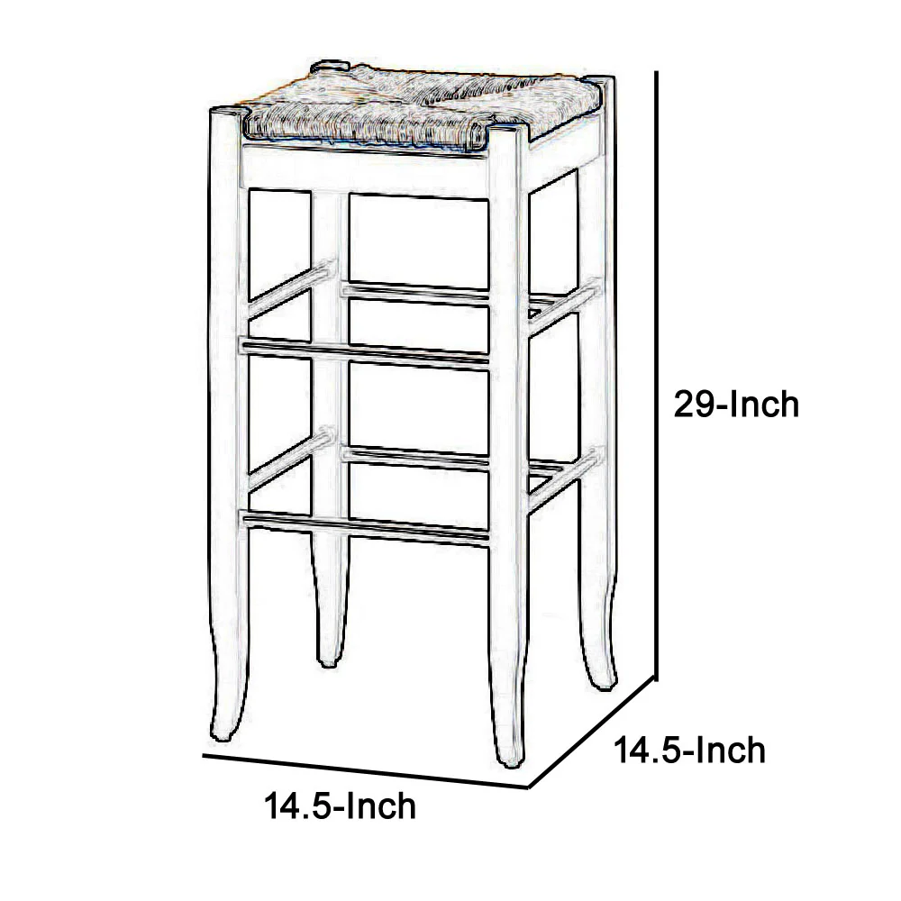 Rush Woven Wooden Frame Barstool With Saber Legs, Beige And Black By Benzara - Image 5
