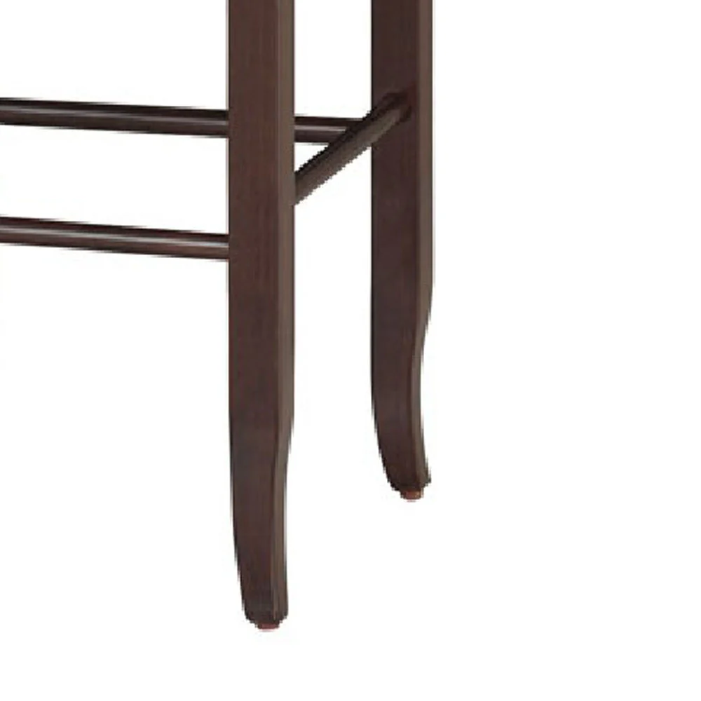 Rush Woven Wooden Frame Barstool With Saber Legs, Beige And Dark Brown By Benzara - Image 3