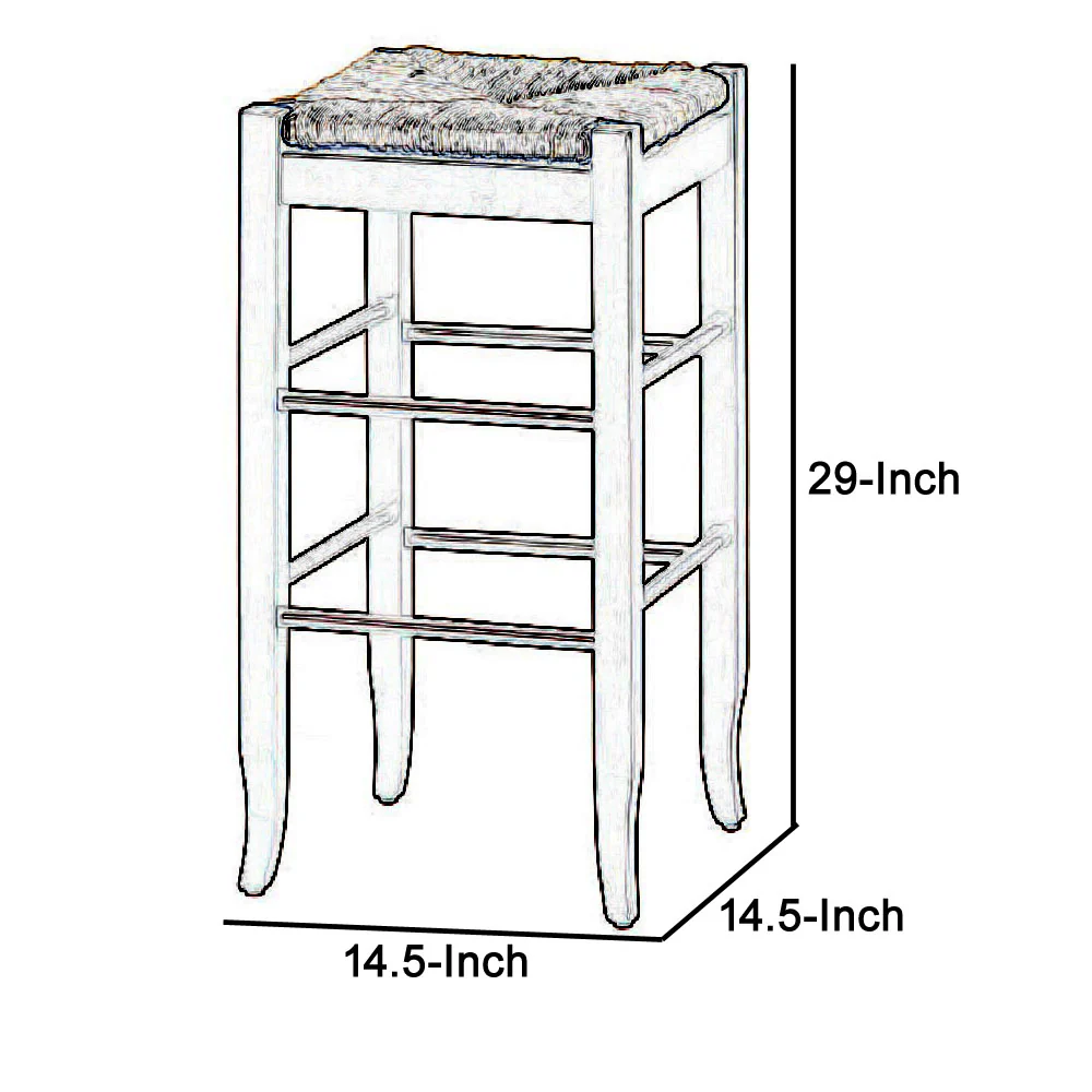 Rush Woven Wooden Frame Barstool With Saber Legs, Beige And Dark Brown By Benzara - Image 5