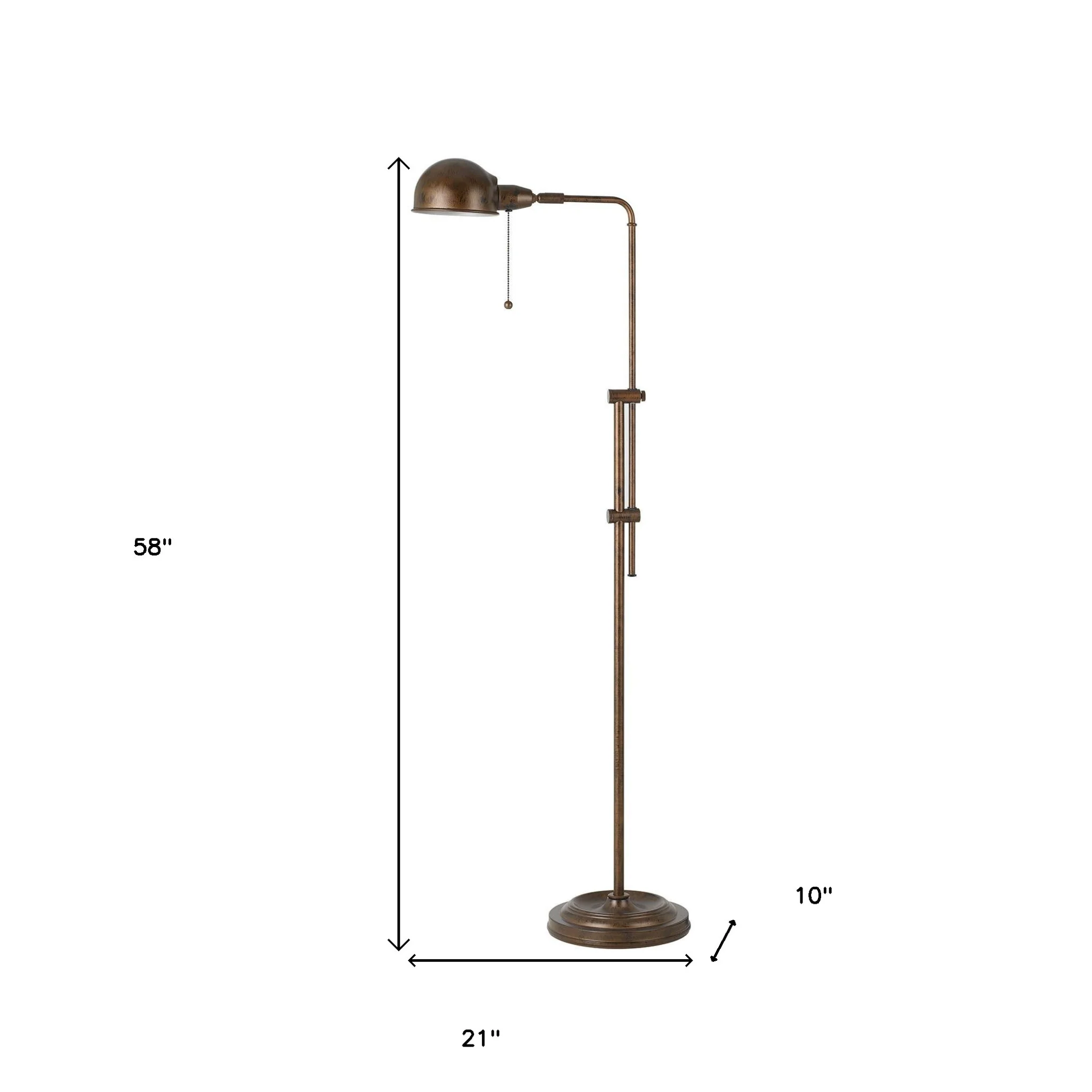 Rust Metal Adjustable Swing Arm Floor Lamp With Rust Metal Dome Shade By Homeroots - Image 5