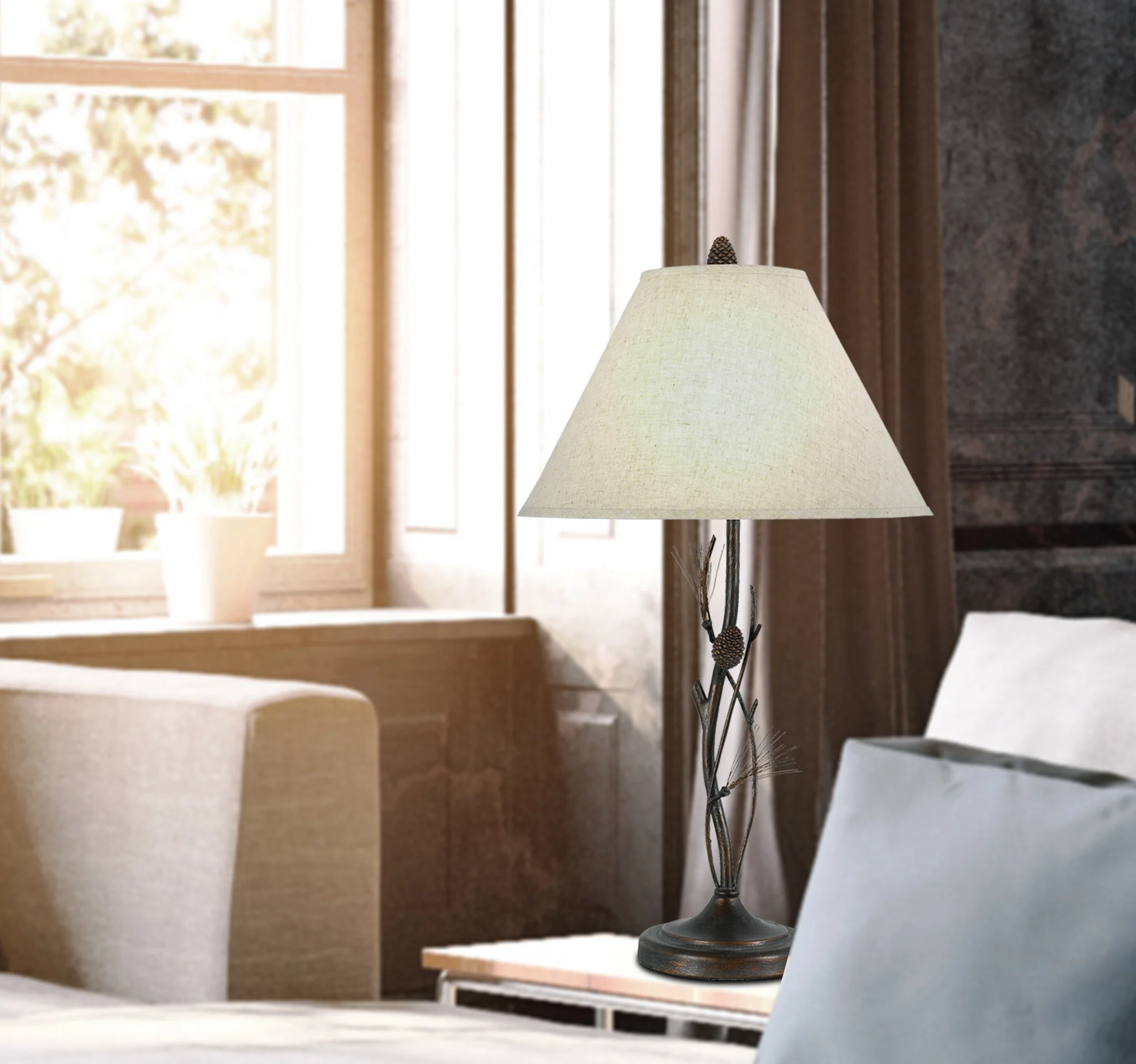 Rust Metal Table Lamp With Gray Empire Shade By Homeroots - Image 2