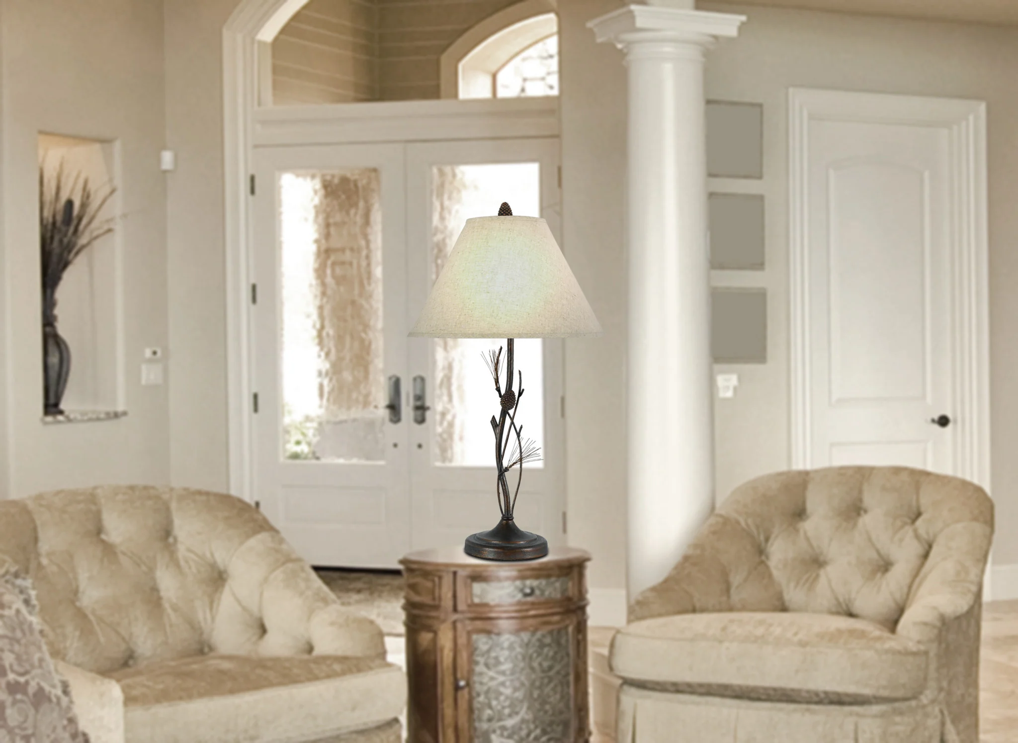 Rust Metal Table Lamp With Gray Empire Shade By Homeroots - Image 5