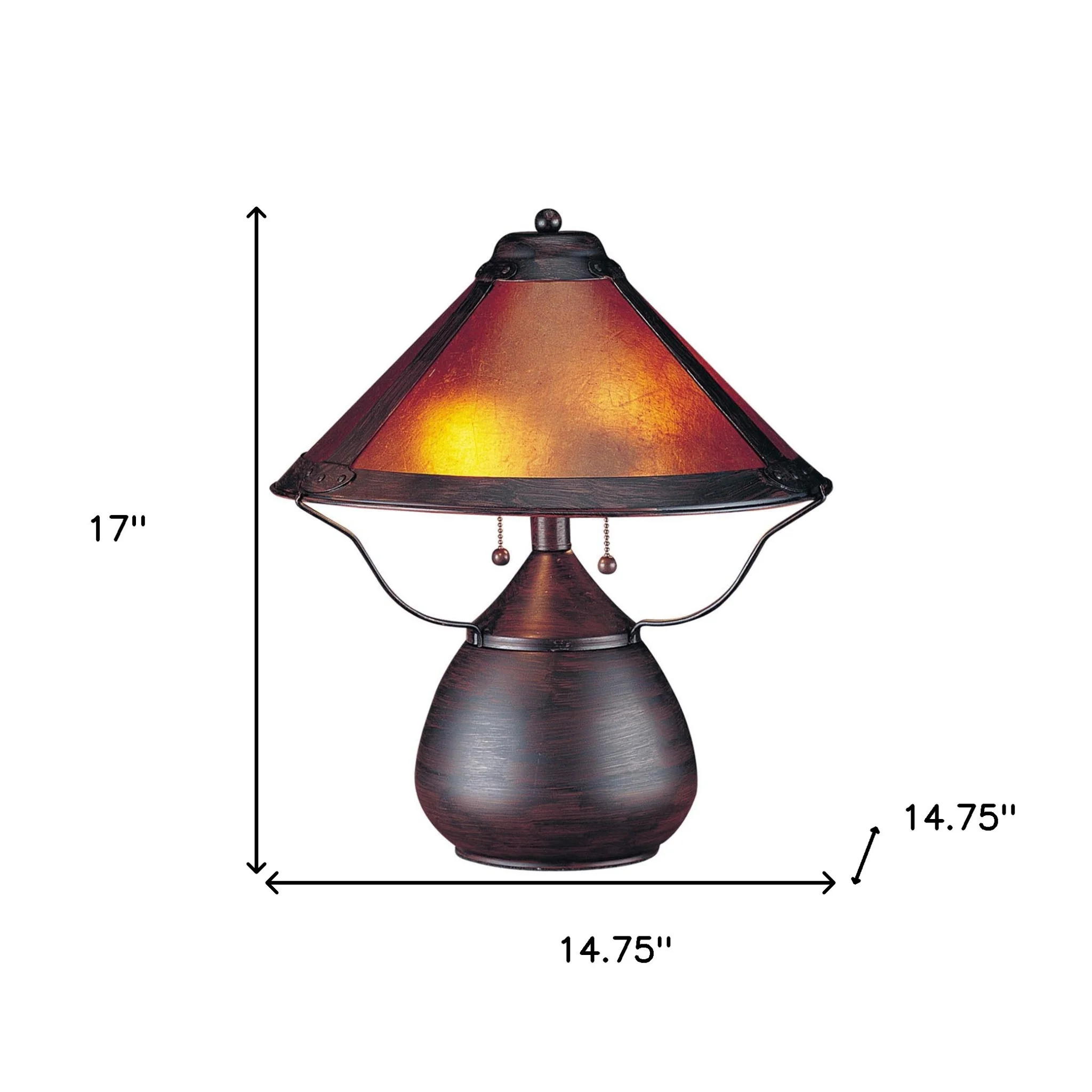Rust Metal Two Light Round Table Lamp With Amber Empire Shade By Homeroots - Image 3