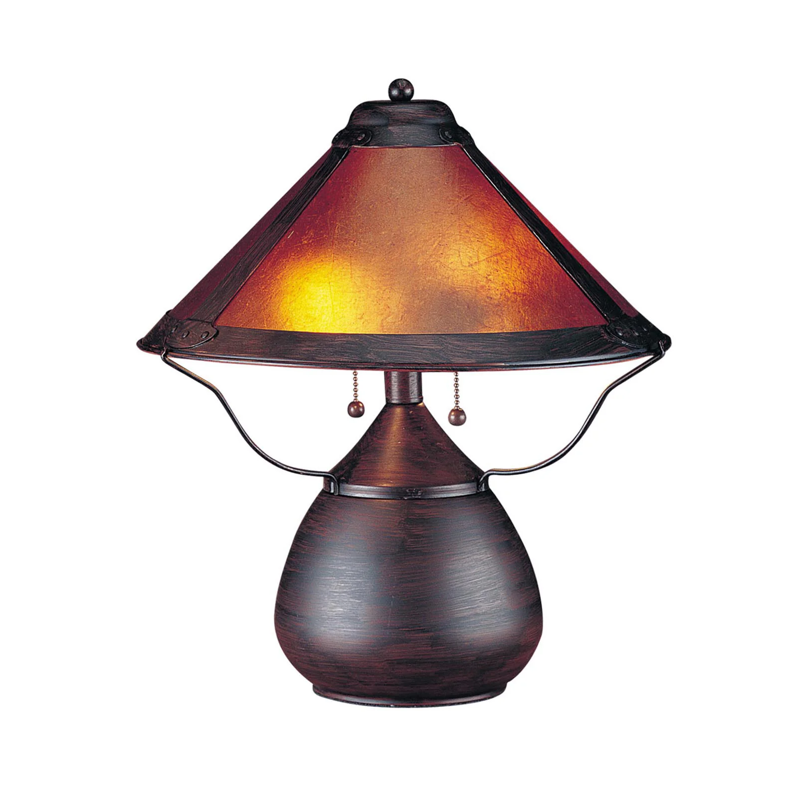Rust Metal Two Light Round Table Lamp With Amber Empire Shade By Homeroots - Image 4