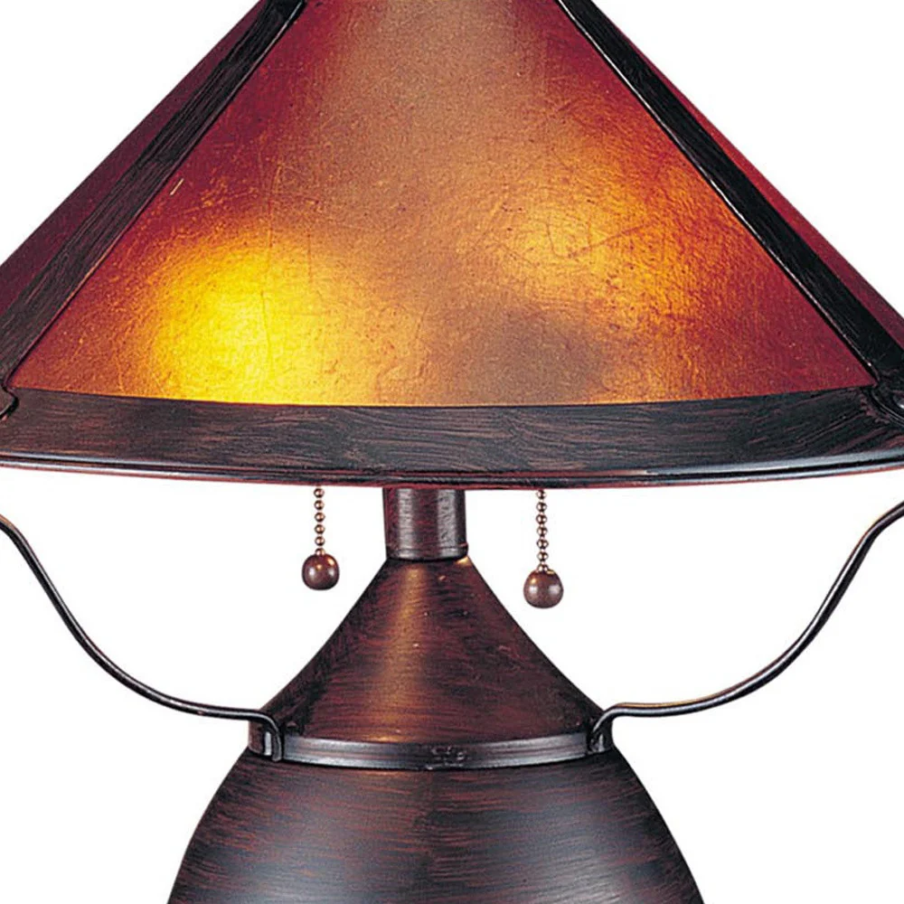 Rust Metal Two Light Round Table Lamp With Amber Empire Shade By Homeroots - Image 5